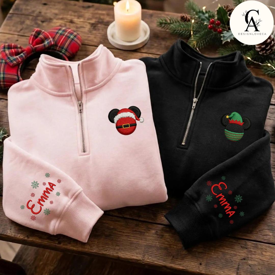 Personalized Embroidered Disney Christmas Quarter Zip Sweatshirt – Minnie and Mickey's Very Merry Christmas Party Lace Trim Tank Top - photo 8