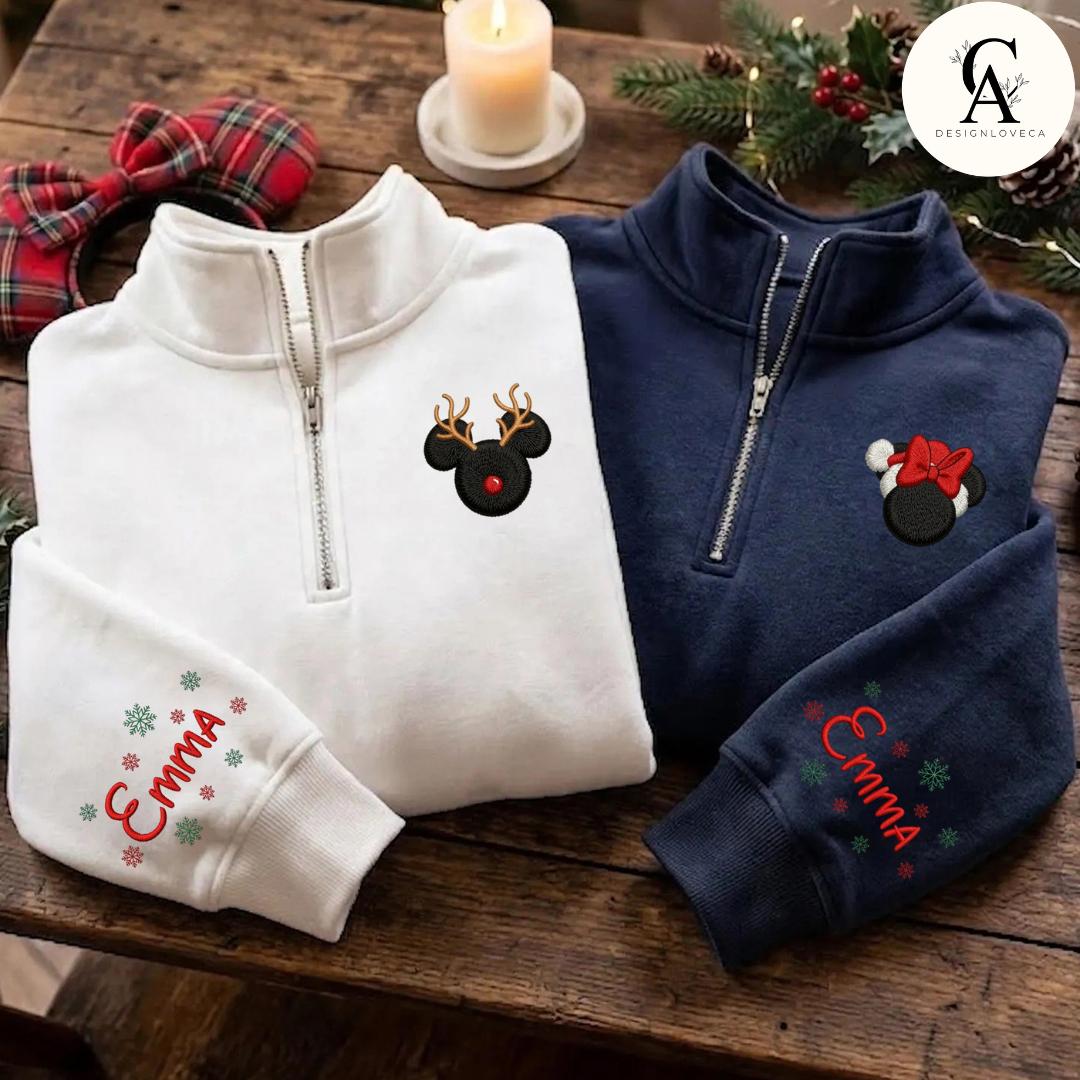 Personalized Embroidered Disney Christmas Quarter Zip Sweatshirt – Minnie and Mickey's Very Merry Christmas Party Lace Trim Tank Top - photo 9
