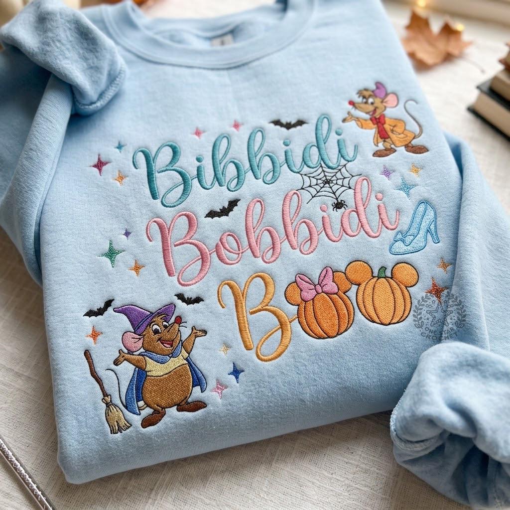 Embroidered Bibbidi Bobbidi Boo Halloween Sweatshirt – Magical Land Princess Castle Crewneck Tee for a Halloween Party