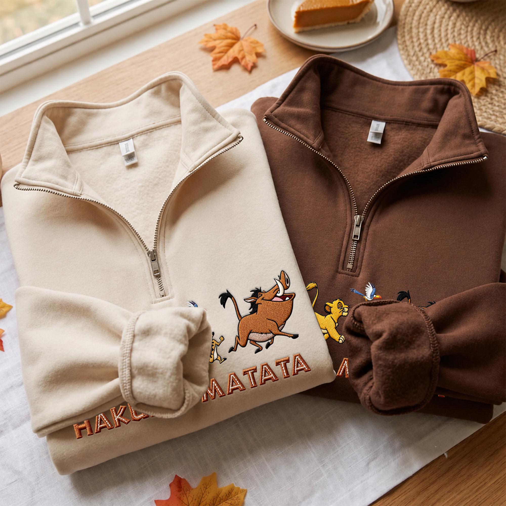 Lion King Hakuna Matata Embroidered Sweatshirt Hoodie Quarter Zip and Baby Tee – Disney Park Outfit for Animal Kingdom Gift - photo 8