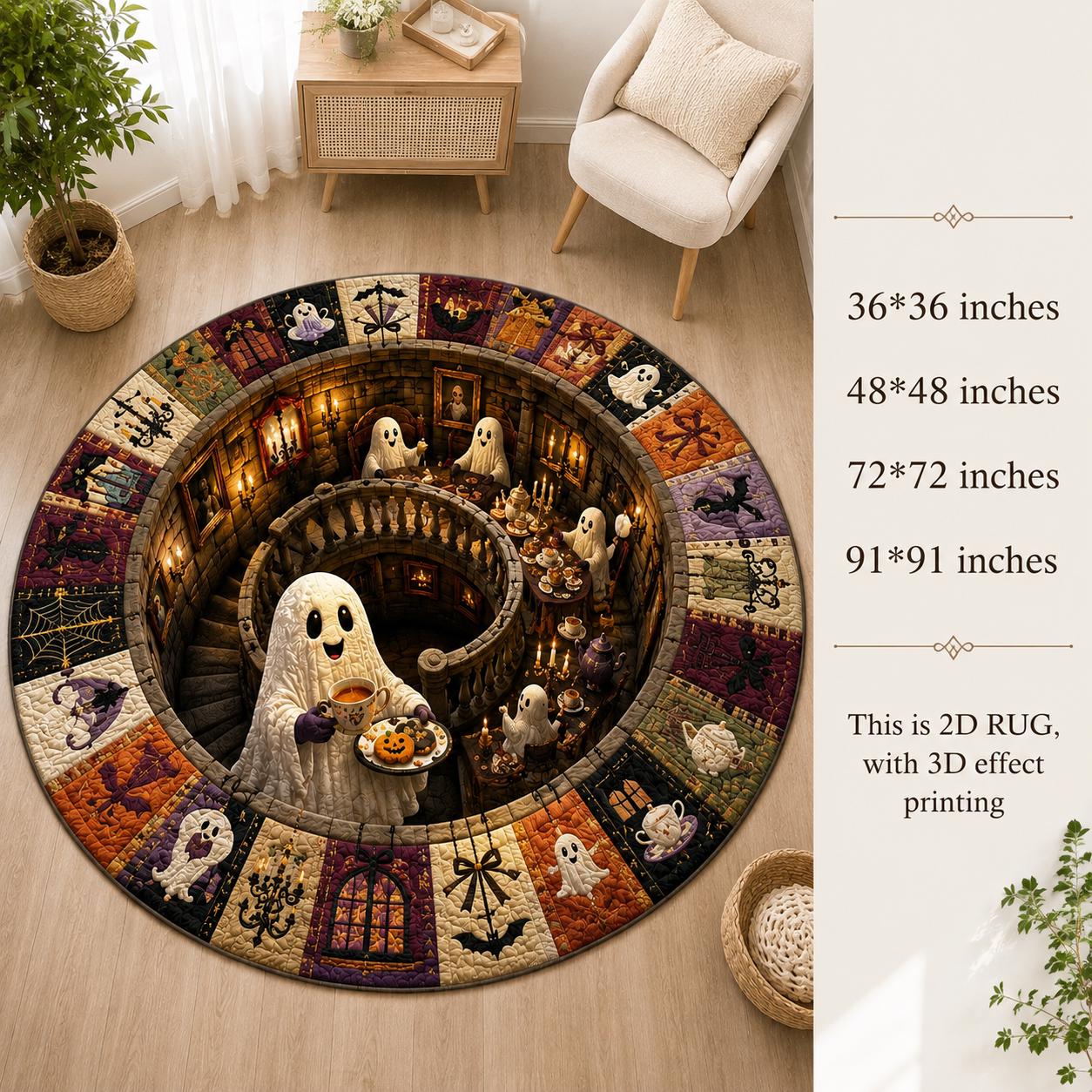 Ghost Halloween Round Rug with 3D Illusion Haunted House Cute Spooky Floor Mat for Kids Room Decor and Lover Gift - photo 2
