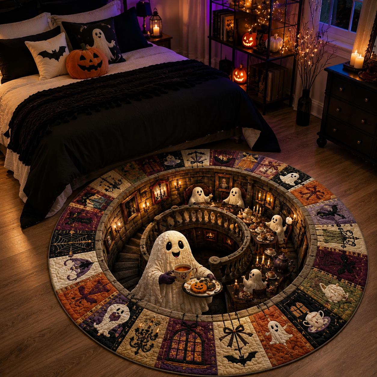 Ghost Halloween Round Rug with 3D Illusion Haunted House Cute Spooky Floor Mat for Kids Room Decor and Lover Gift - photo 3