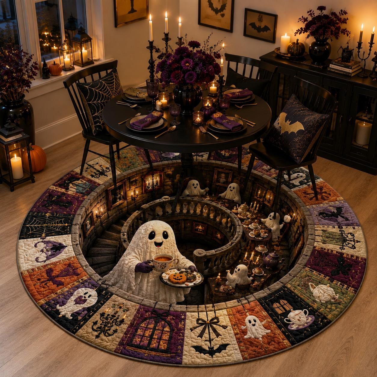 Ghost Halloween Round Rug with 3D Illusion Haunted House Cute Spooky Floor Mat for Kids Room Decor and Lover Gift - photo 4