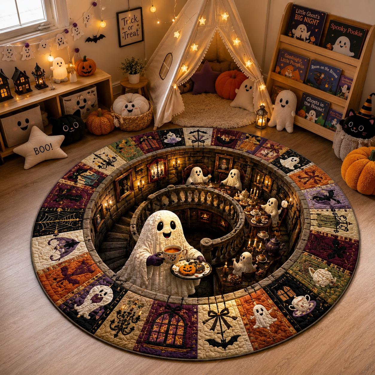 Ghost Halloween Round Rug with 3D Illusion Haunted House Cute Spooky Floor Mat for Kids Room Decor and Lover Gift - photo 5