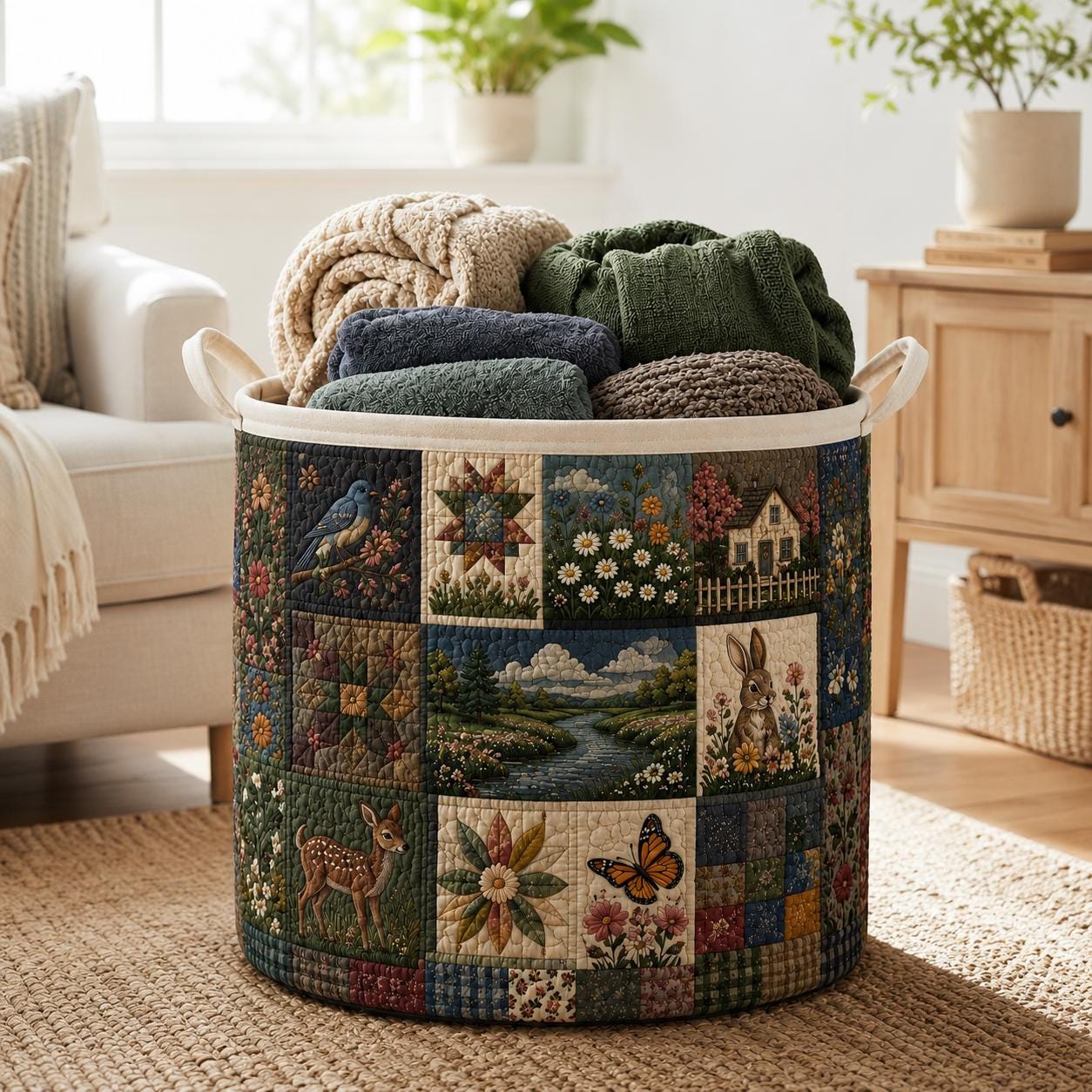 Rustic Woodland Laundry Basket with Quilted Style for Forest Animal Storage Bin and Large Foldable Hamper