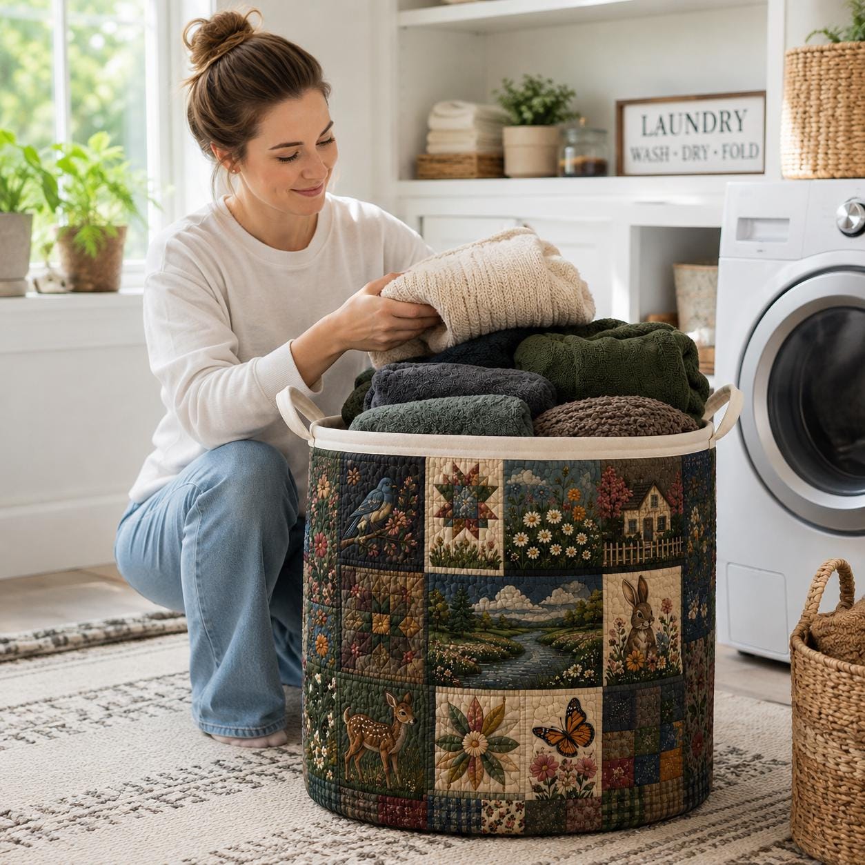 Rustic Woodland Laundry Basket with Quilted Style for Forest Animal Storage Bin and Large Foldable Hamper - photo 3