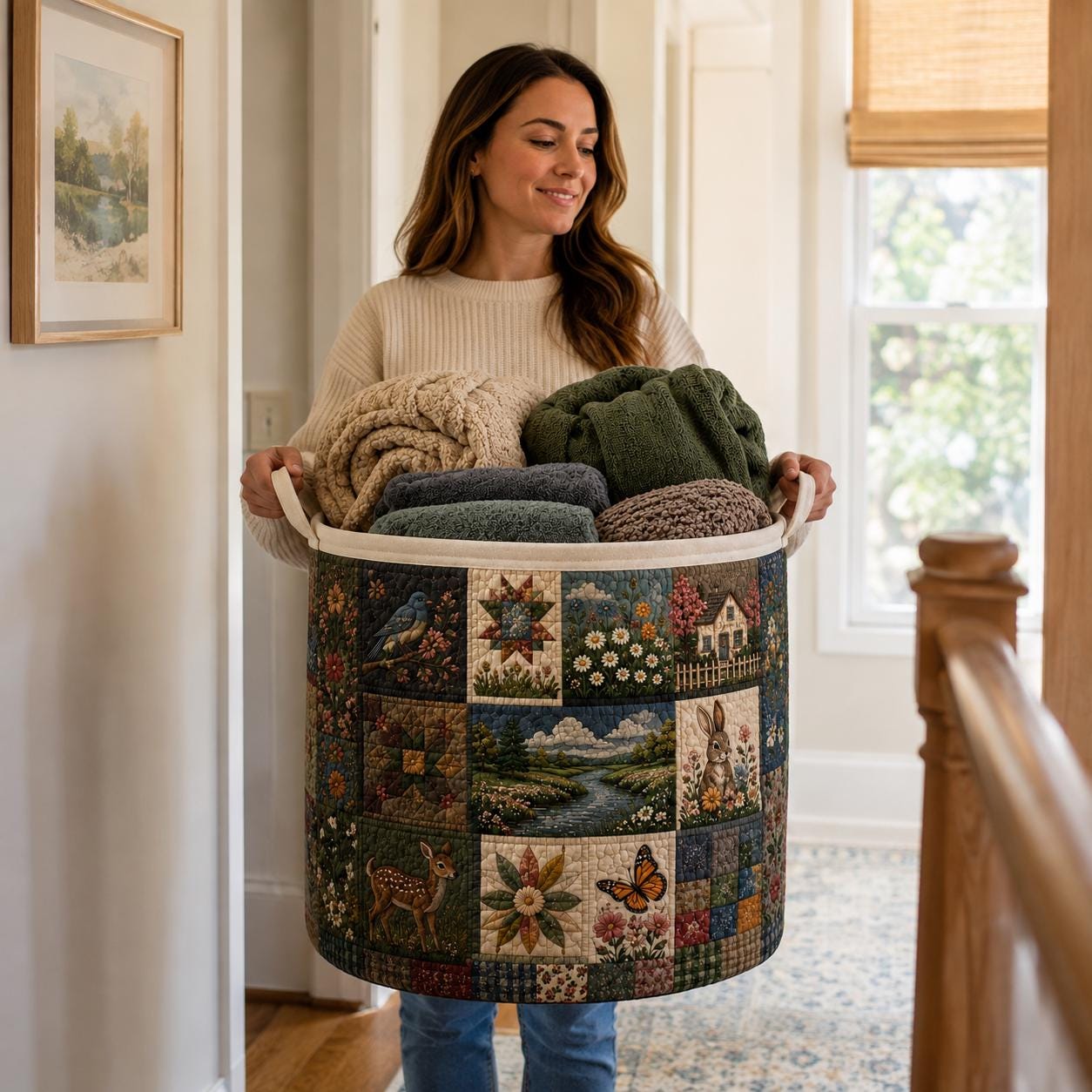Rustic Woodland Laundry Basket with Quilted Style for Forest Animal Storage Bin and Large Foldable Hamper - photo 5