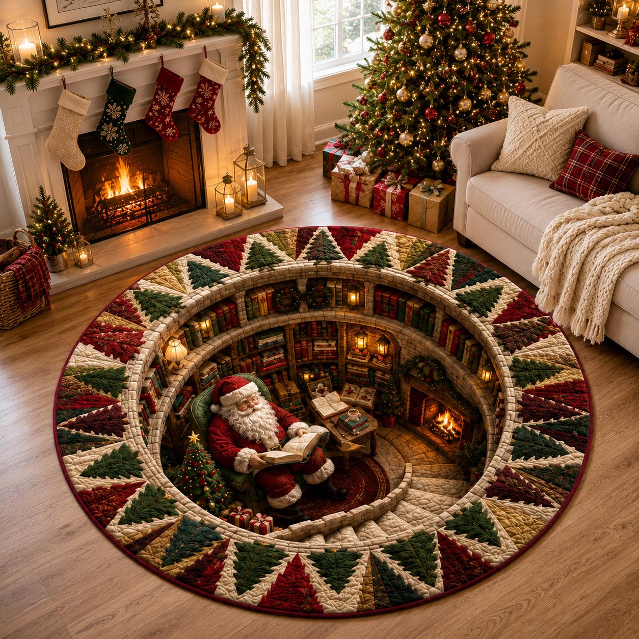Santa Claus Christmas Round Rug with 3D Illusion Library Floor Mat for Cozy Reading Nook Holiday Home Decor - photo 6