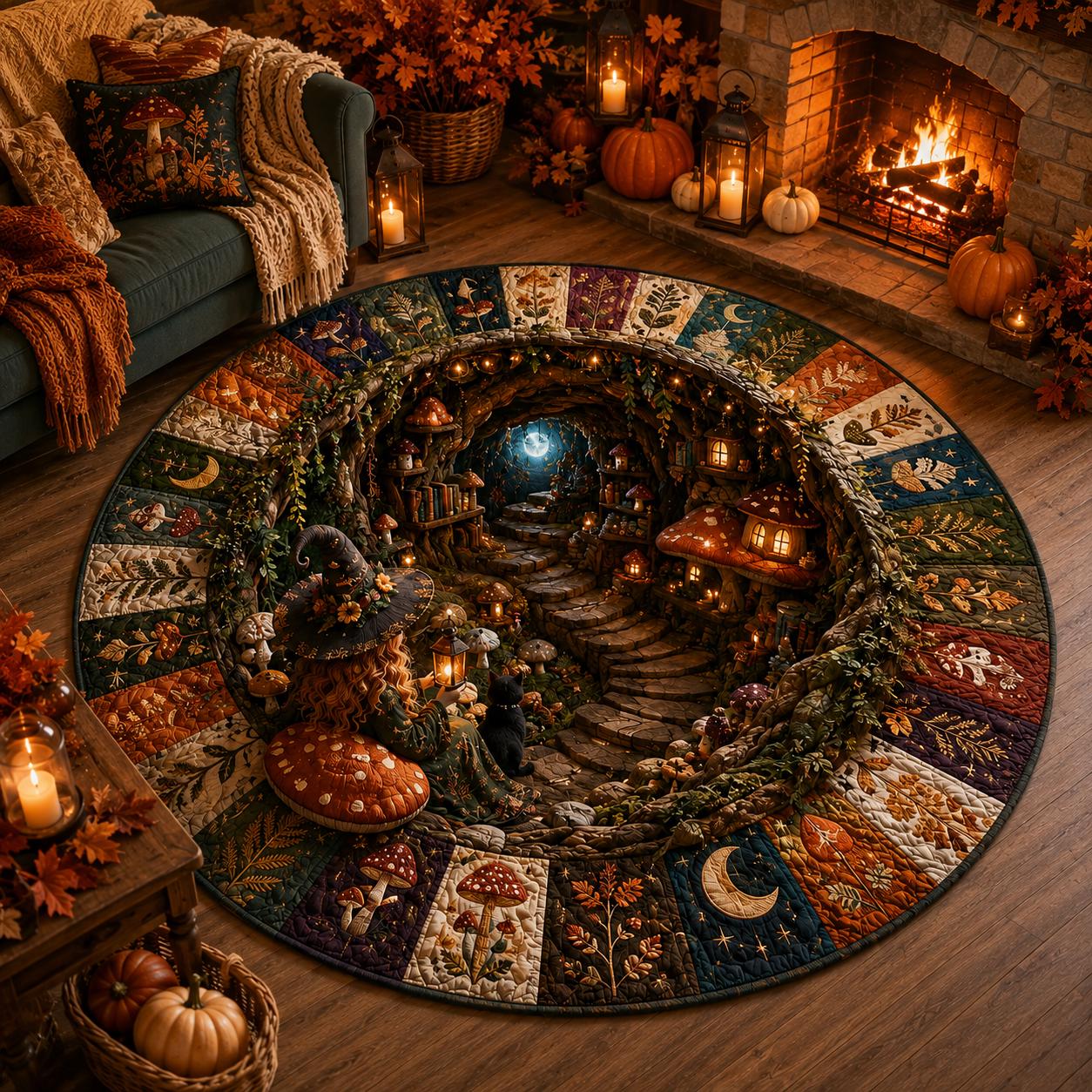 Witch Halloween Round Rug – 3D Illusion Mushroom Cottage Floor Mat and Black Cat Forest Rug for Cozy Spooky Cottagecore Home Decor - photo 6