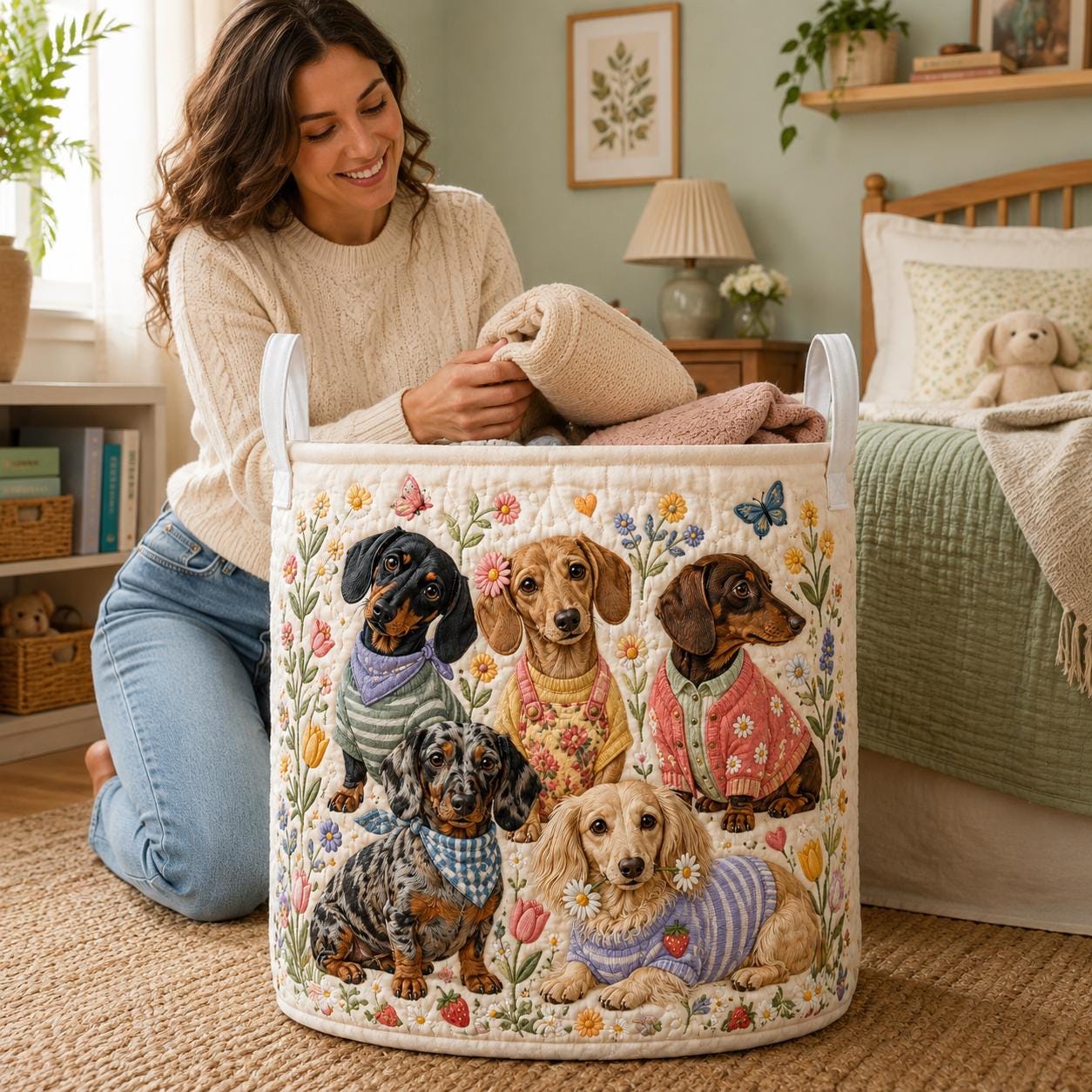 Dachshund Parade Laundry Basket with Quilted Style for Dog Storage Bin and Pet Lover Gift - photo 4