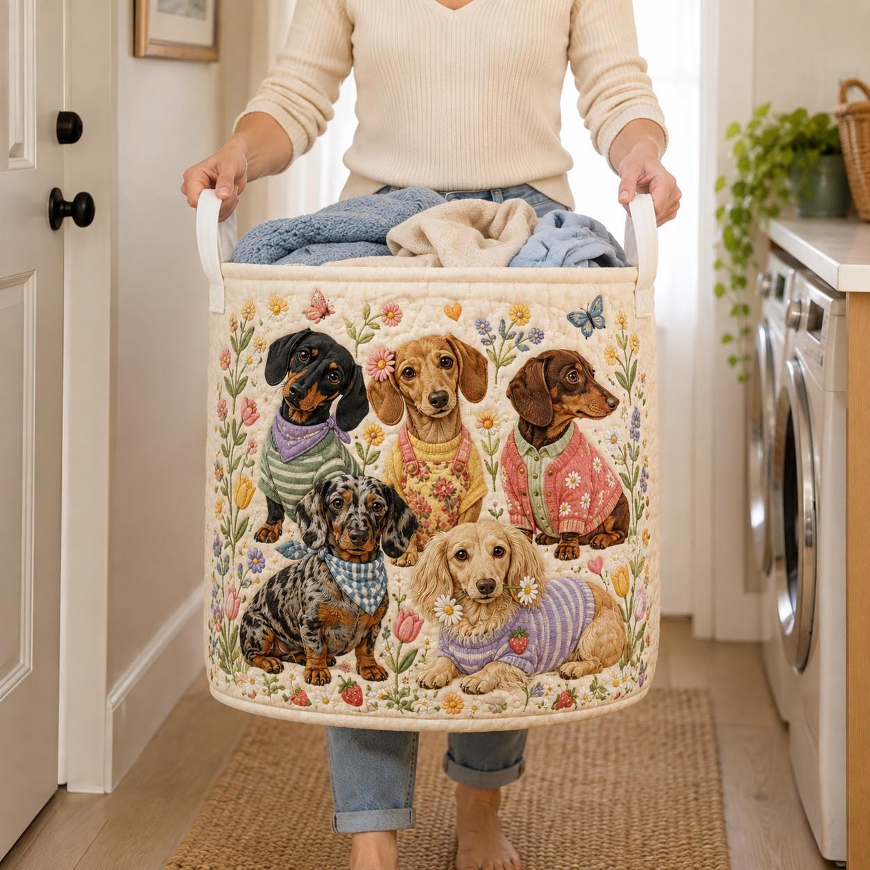 Dachshund Parade Laundry Basket with Quilted Style for Dog Storage Bin and Pet Lover Gift - photo 5
