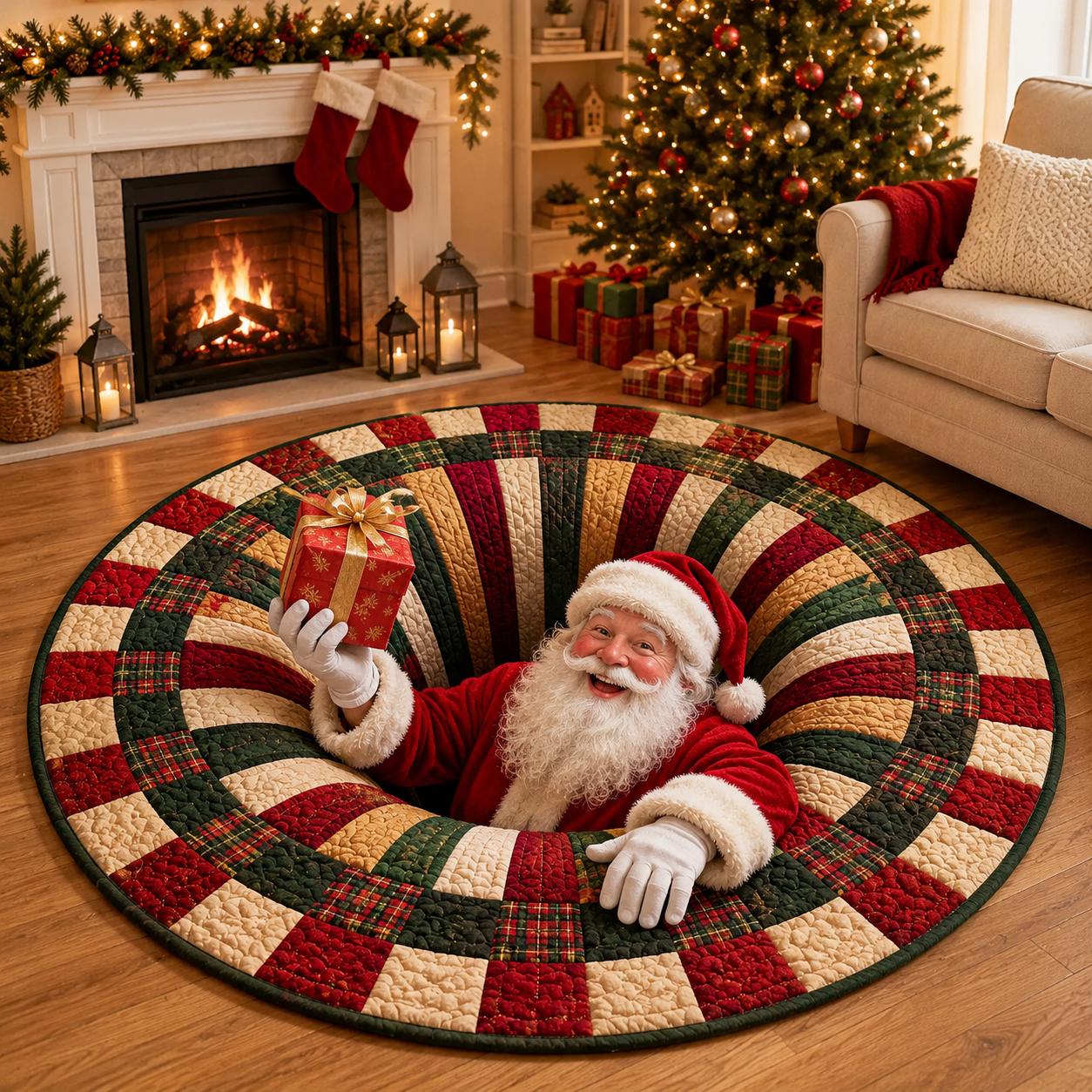 Santa Claus Christmas Round Rug with 3D Illusion Quilted Floor Mat and Funny Gift Design for Festive Holiday Home Decor - photo 3