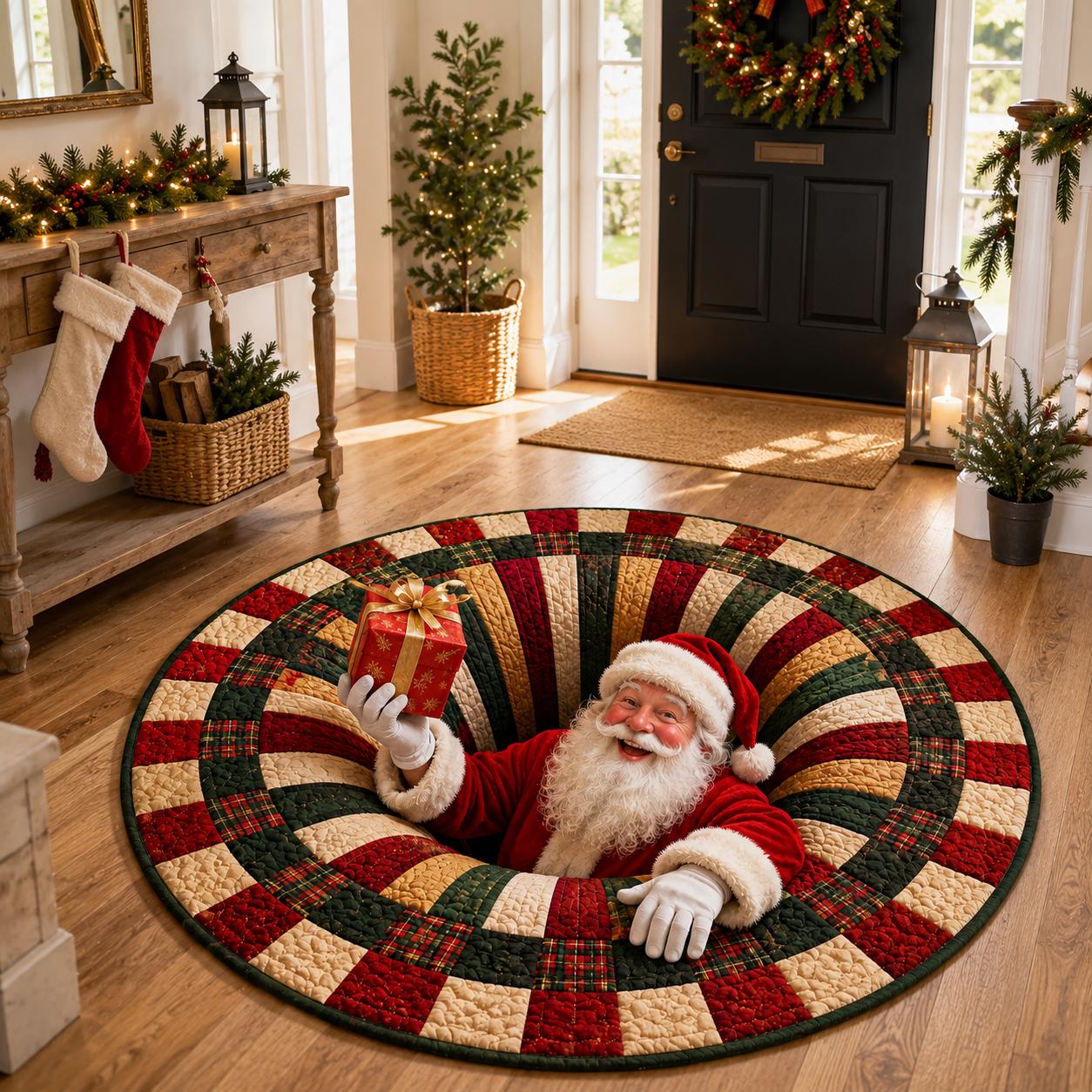 Santa Claus Christmas Round Rug with 3D Illusion Quilted Floor Mat and Funny Gift Design for Festive Holiday Home Decor - photo 4