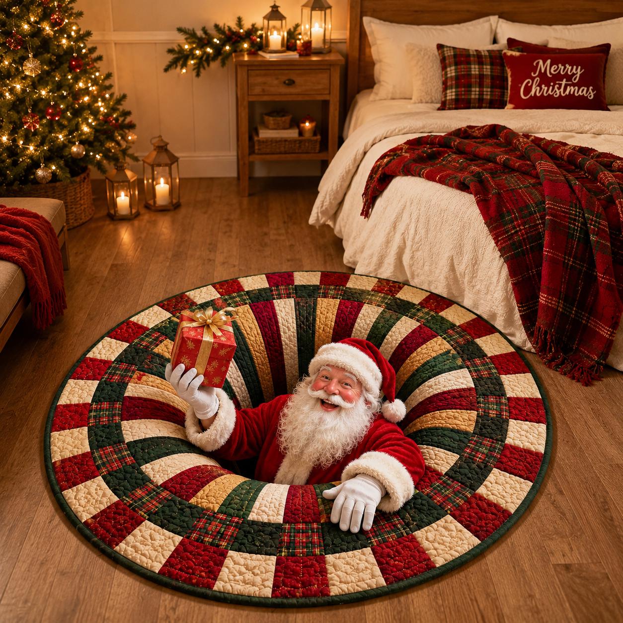 Santa Claus Christmas Round Rug with 3D Illusion Quilted Floor Mat and Funny Gift Design for Festive Holiday Home Decor - photo 5