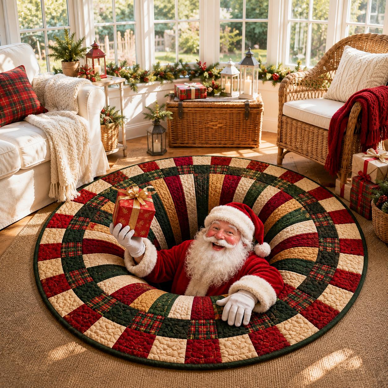 Santa Claus Christmas Round Rug with 3D Illusion Quilted Floor Mat and Funny Gift Design for Festive Holiday Home Decor - photo 6