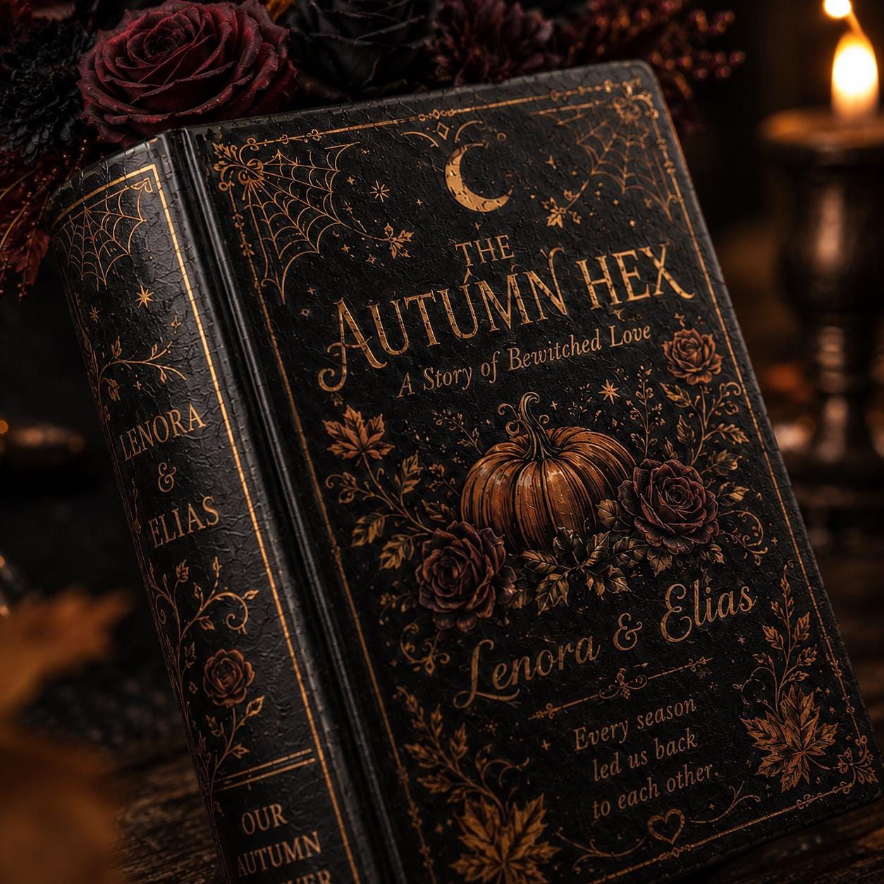 Personalized Book Vase for Gothic Fall Wedding Gift with Autumn Floral Book Decor Custom Couple Names and Halloween Decor - photo 5