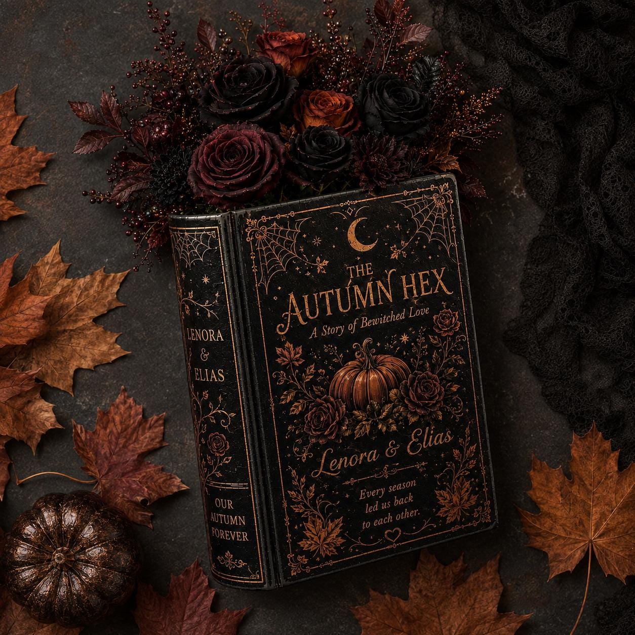 Personalized Book Vase for Gothic Fall Wedding Gift with Autumn Floral Book Decor Custom Couple Names and Halloween Decor - photo 7