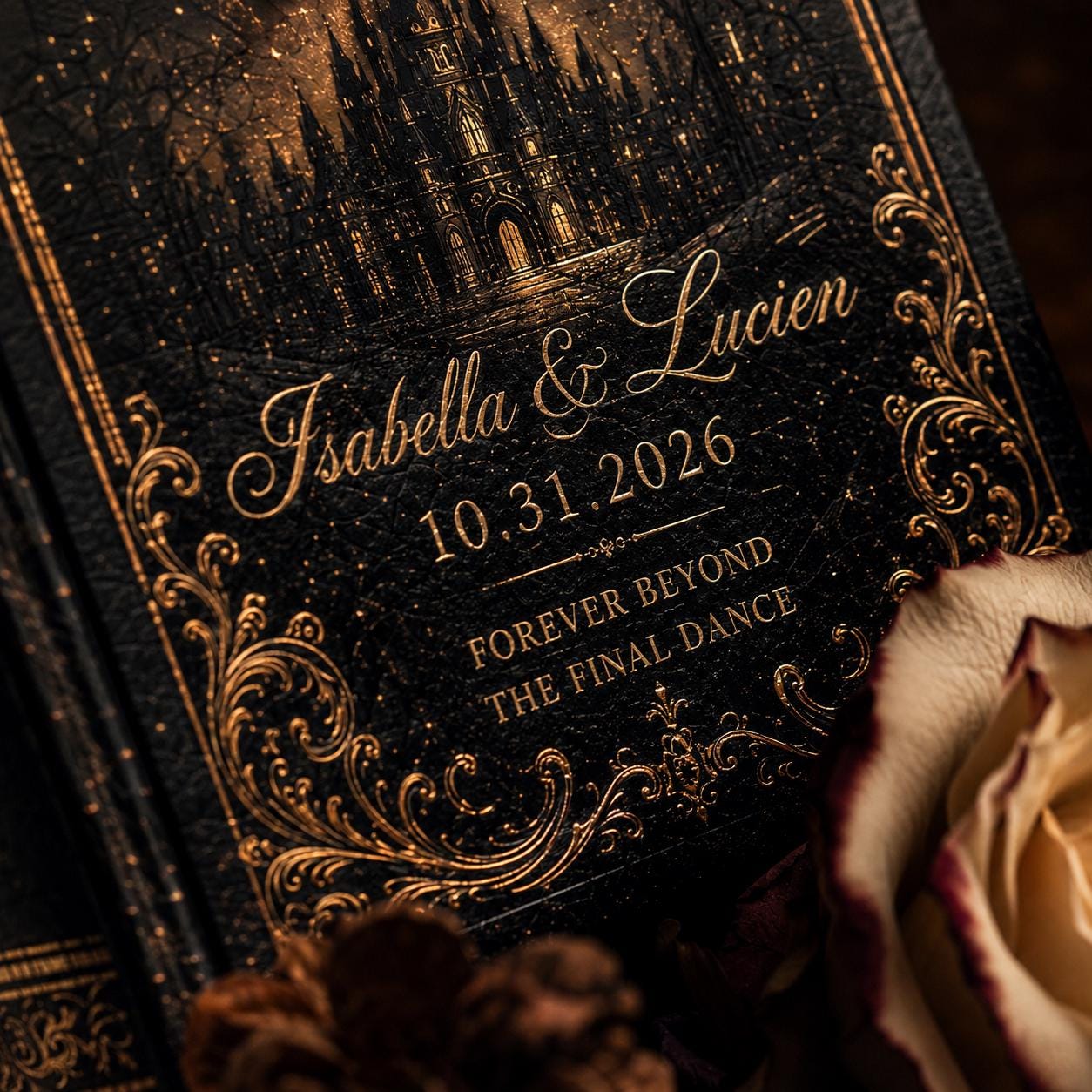 Personalized Gothic Book Vase for Halloween Wedding Gift with Masquerade Decor Custom Couple Names and Dark Romance Floral - photo 5