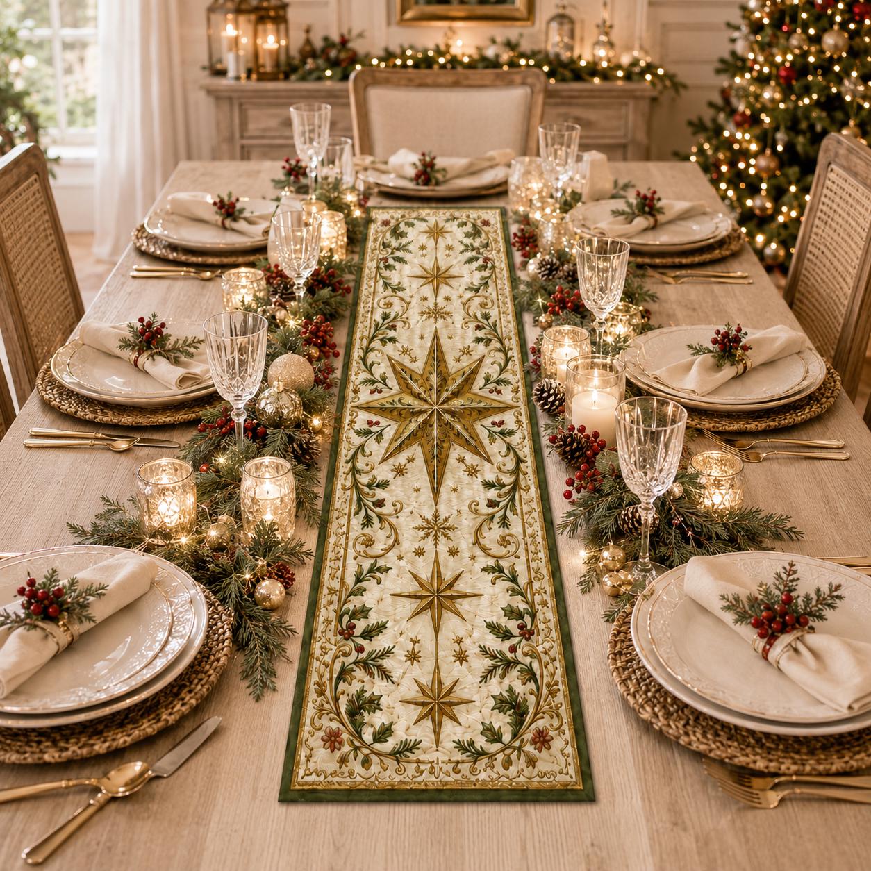 Christmas Nutcracker Gingerbread Table Runner with Quilt Style Xmas Star Holiday Design and Cardinal Decor - photo 6