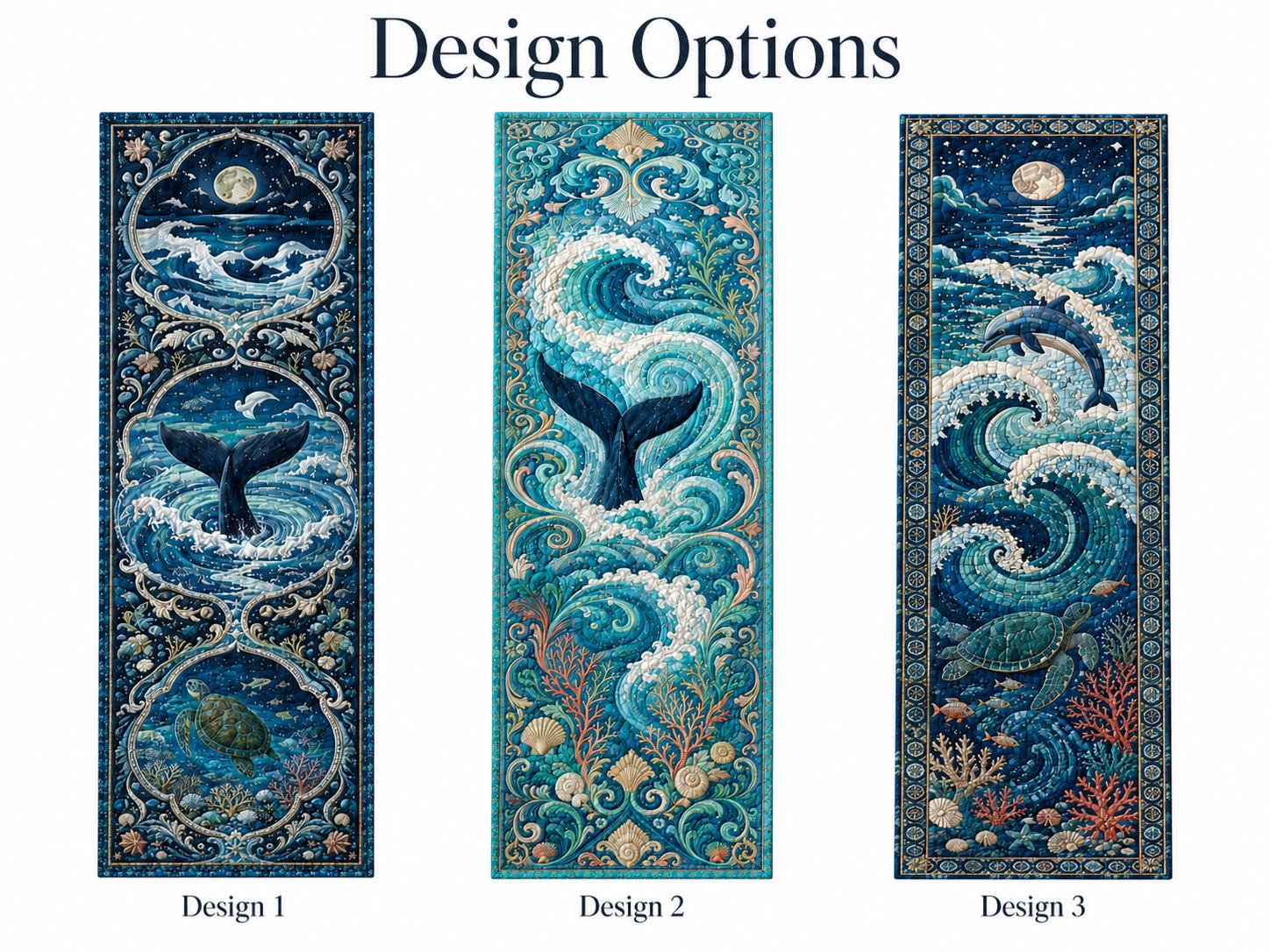 Table Runner Coastal Whale with Ocean Wave Decor and Quilt Style Beach House Decors for Nautical Dining Table Decor and Sea Life Centerpiece - photo 2