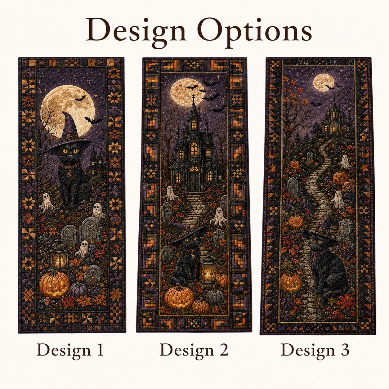 Halloween Black Cat Table Runner with Quilt Style for Haunted House Table Decor and Gothic Cat Lover Gift - photo 2