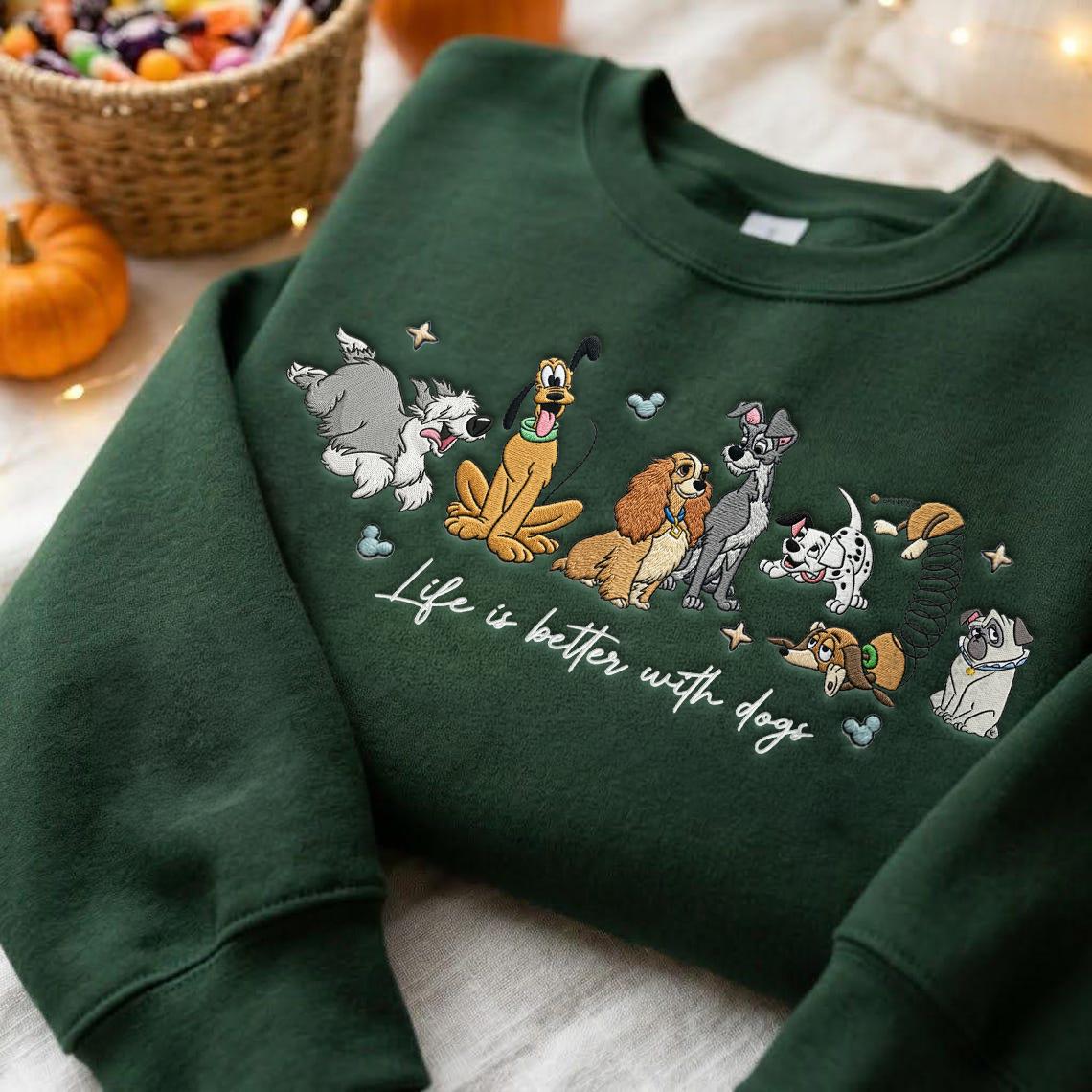 Embroidered Life Is Better With Dogs T-Shirt Sweatshirt Hoodie – WDW Disneyland Disney Dogs Embroidery Shirt for Dog Lovers - photo 10