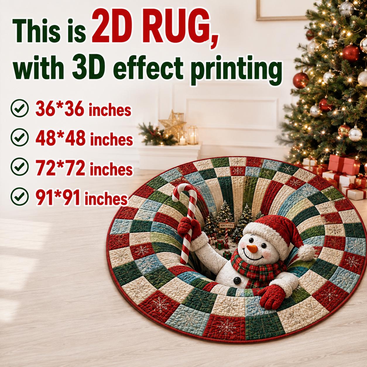 Snowman Christmas Round Rug with 3D Illusion Quilted Floor Mat and Candy Cane North Pole Winter Holiday Home Decor - photo 4