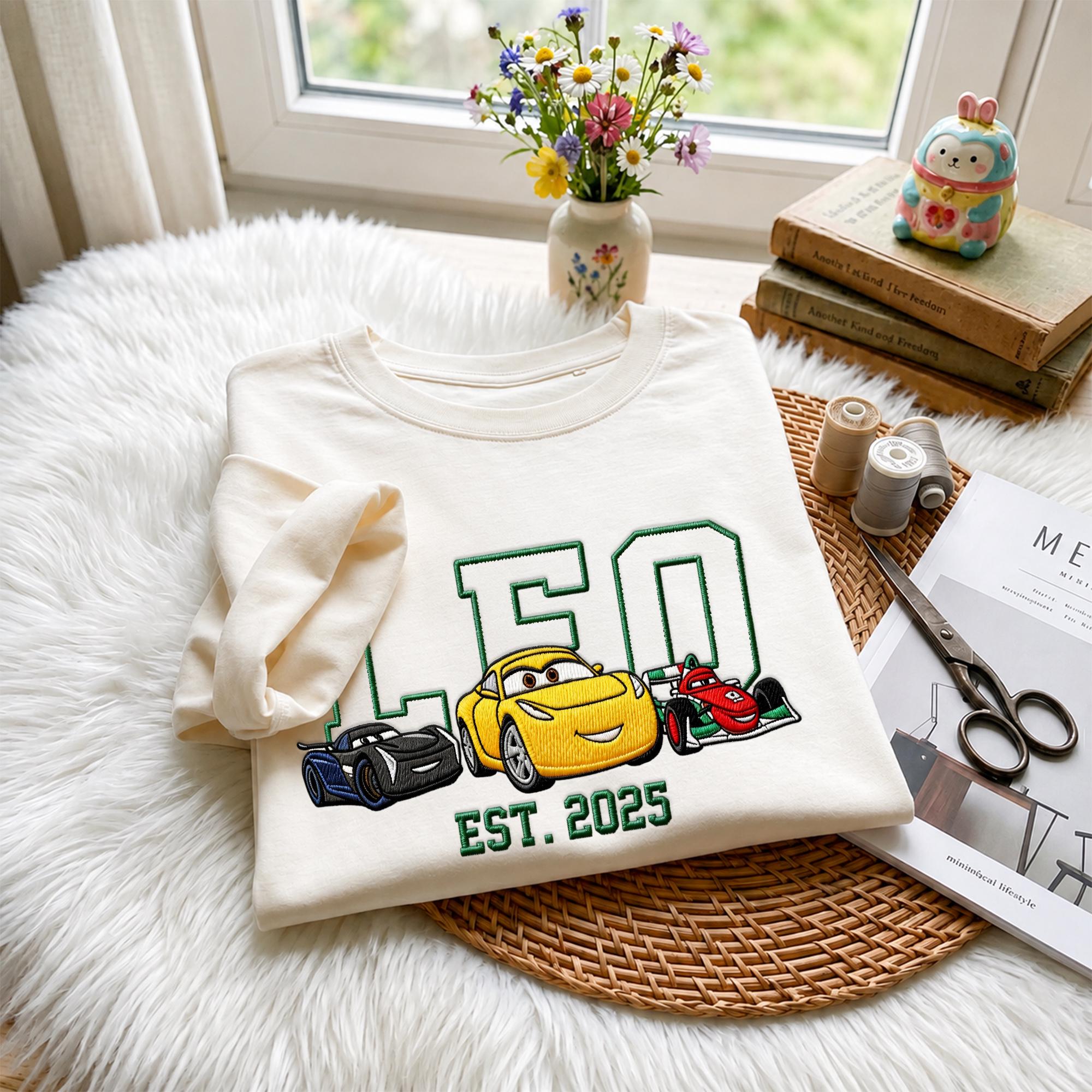 Personalized Embroidered Lightning McQueen Disney Cars Sweatshirt Hoodie and Baby Tee for a Race Car Birthday Trip - photo 2