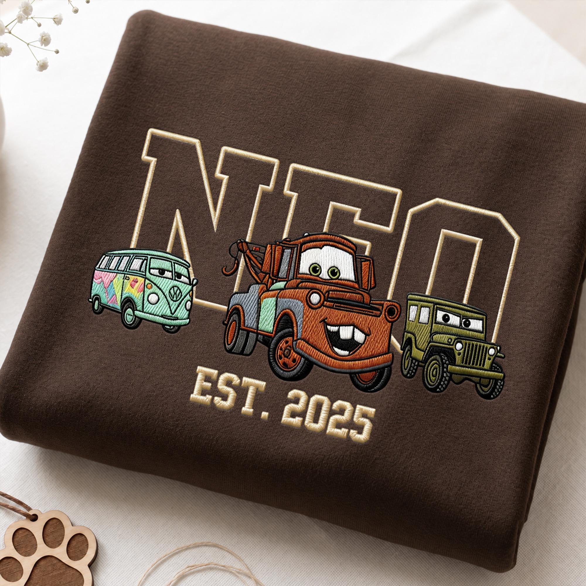 Personalized Embroidered Lightning McQueen Disney Cars Sweatshirt Hoodie and Baby Tee for a Race Car Birthday Trip - photo 4