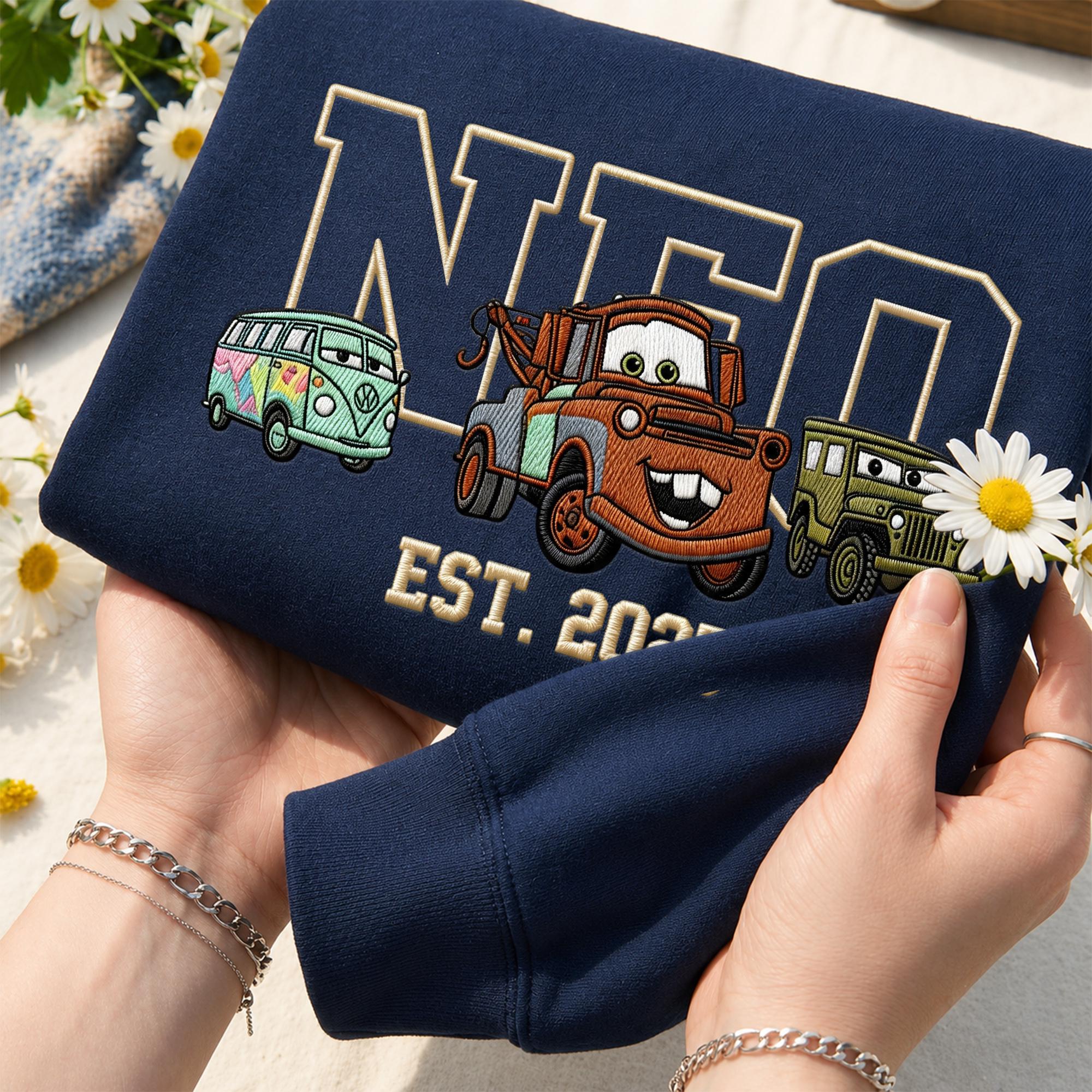 Personalized Embroidered Lightning McQueen Disney Cars Sweatshirt Hoodie and Baby Tee for a Race Car Birthday Trip - photo 6