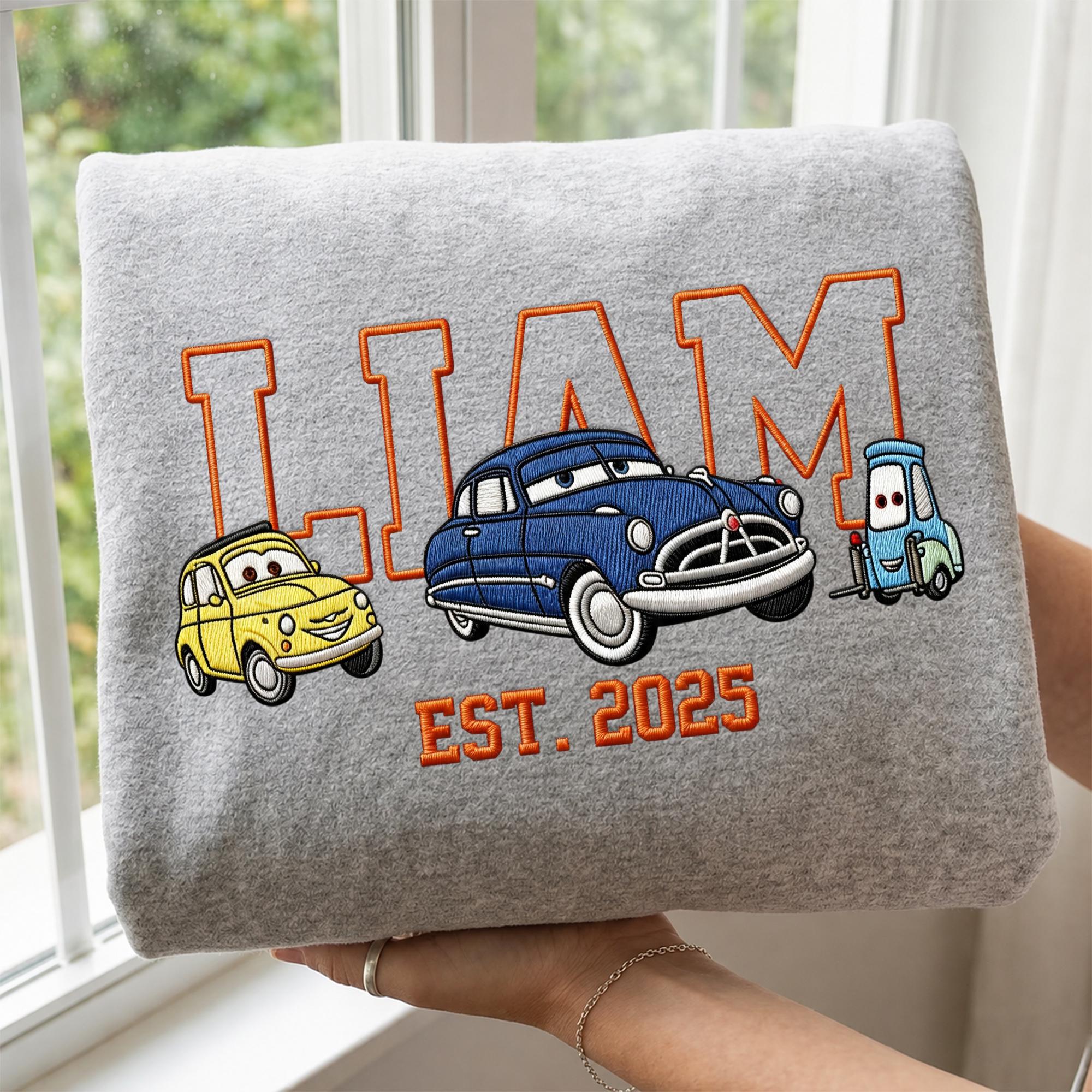 Personalized Embroidered Lightning McQueen Disney Cars Sweatshirt Hoodie and Baby Tee for a Race Car Birthday Trip - photo 7