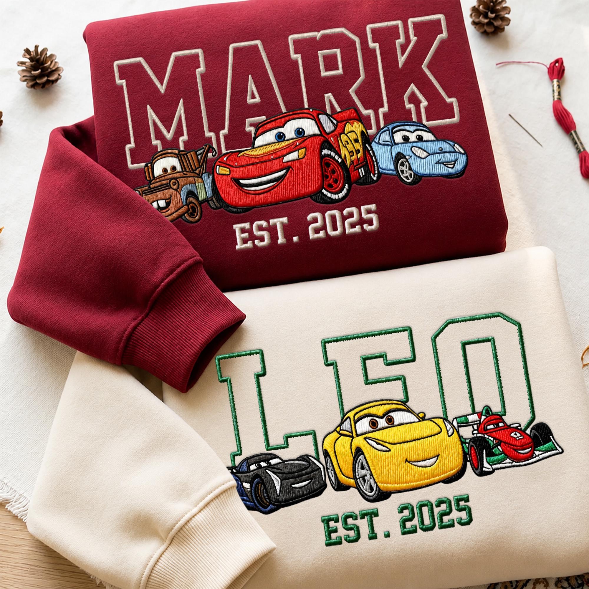 Personalized Embroidered Lightning McQueen Disney Cars Sweatshirt Hoodie and Baby Tee for a Race Car Birthday Trip - photo 8