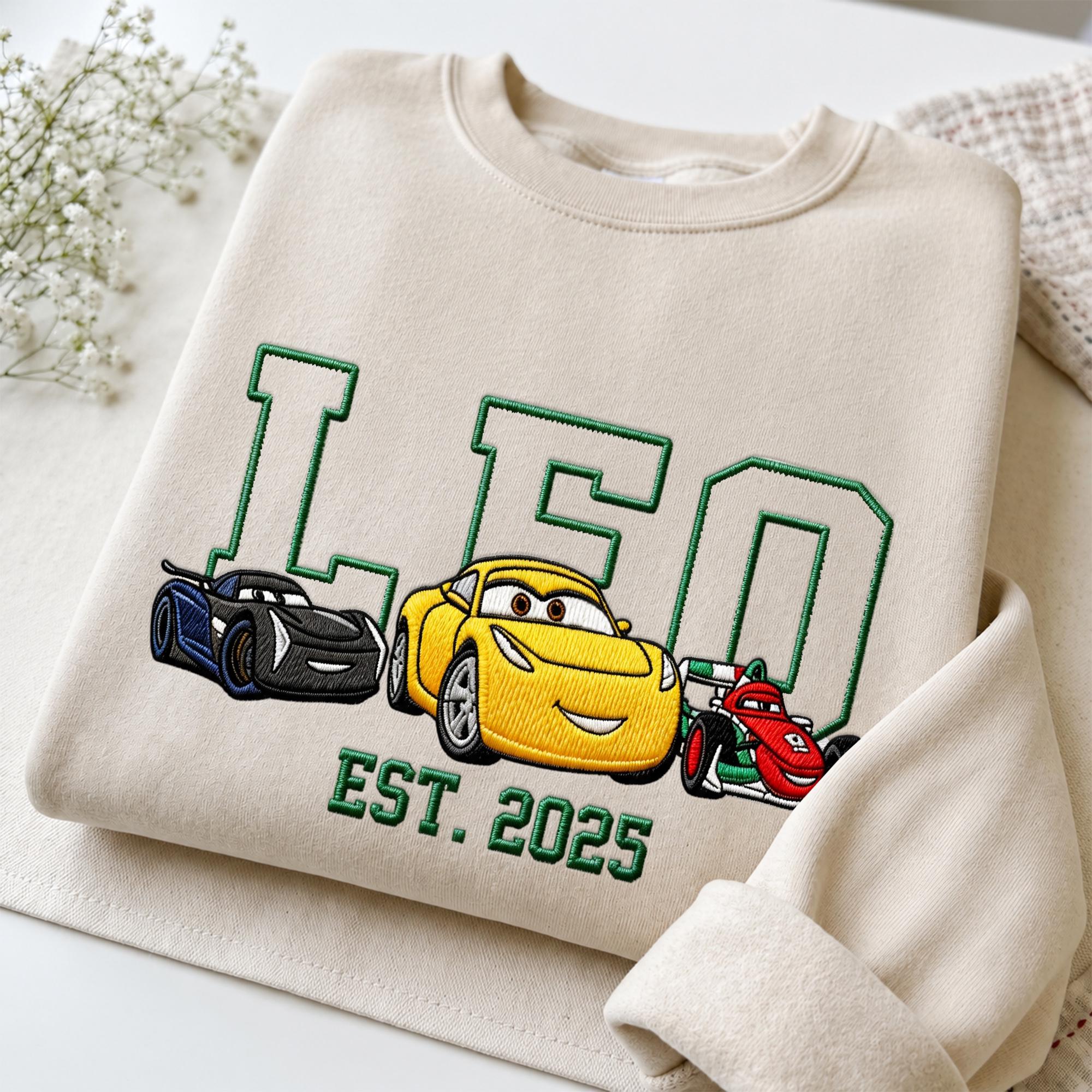 Personalized Embroidered Lightning McQueen Disney Cars Sweatshirt Hoodie and Baby Tee for a Race Car Birthday Trip - photo 9