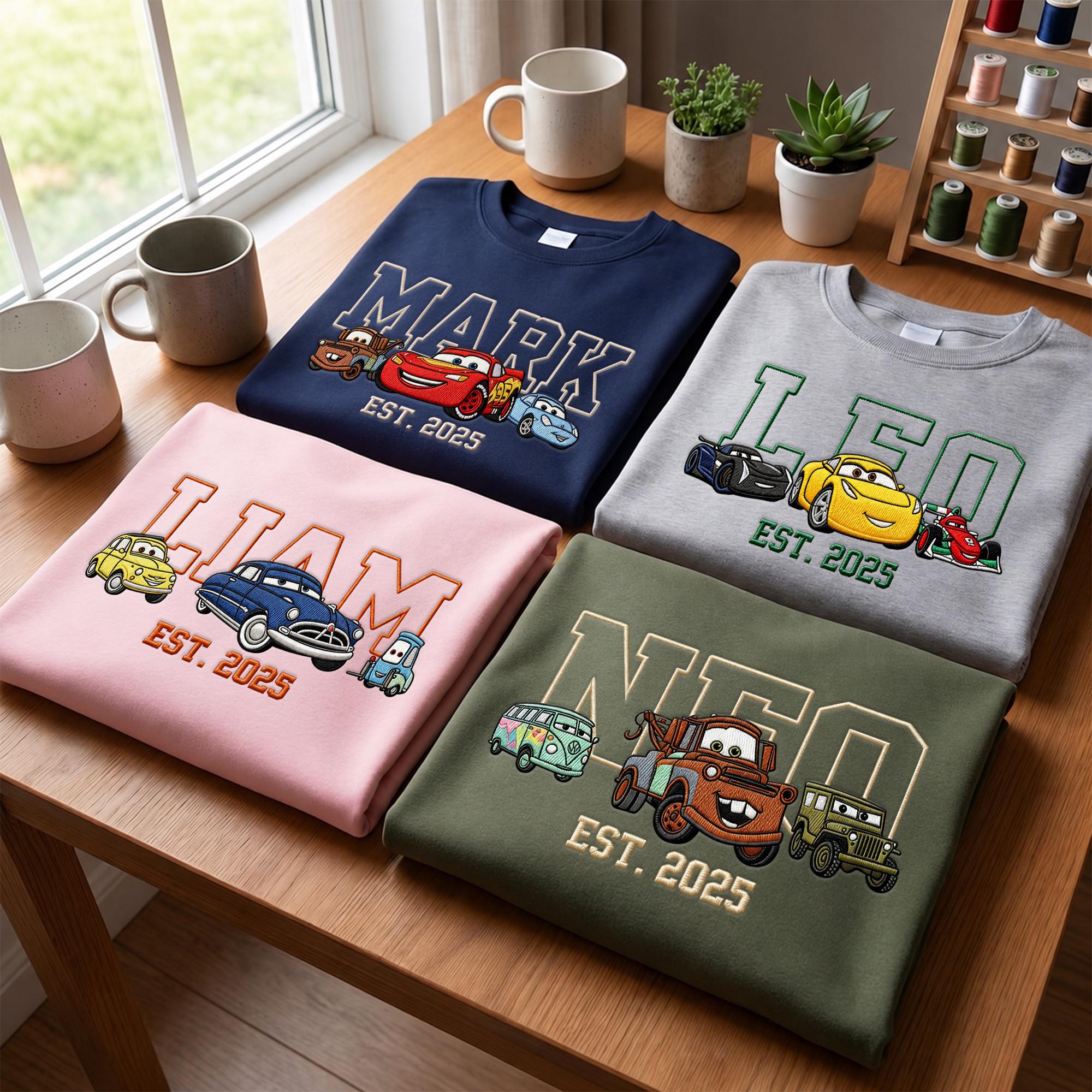 Personalized Embroidered Lightning McQueen Disney Cars Sweatshirt Hoodie and Baby Tee for a Race Car Birthday Trip - photo 12
