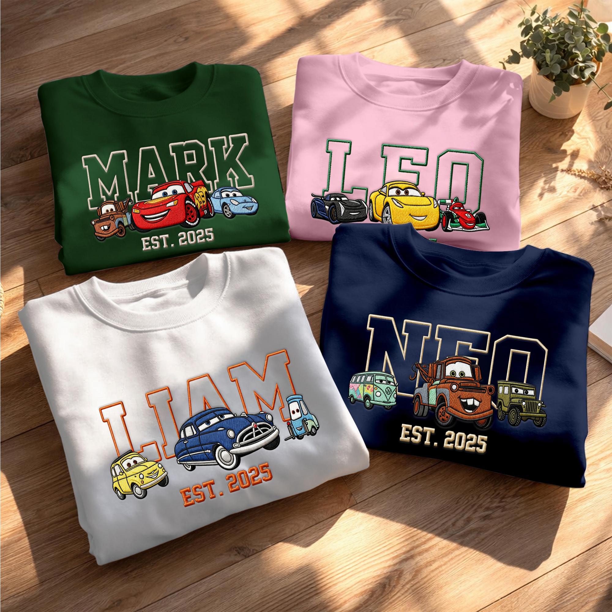 Personalized Embroidered Lightning McQueen Disney Cars Sweatshirt Hoodie and Baby Tee for a Race Car Birthday Trip - photo 13