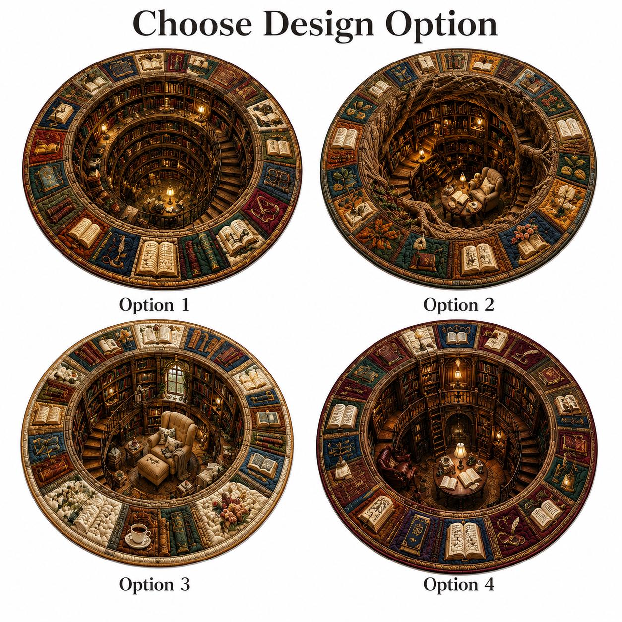 Book Lover Round Rug – 3D Illusion Library Floor Mat and Cozy Reading Nook Bookshelf Rug for Quilted Bookish Home Decor - photo 3