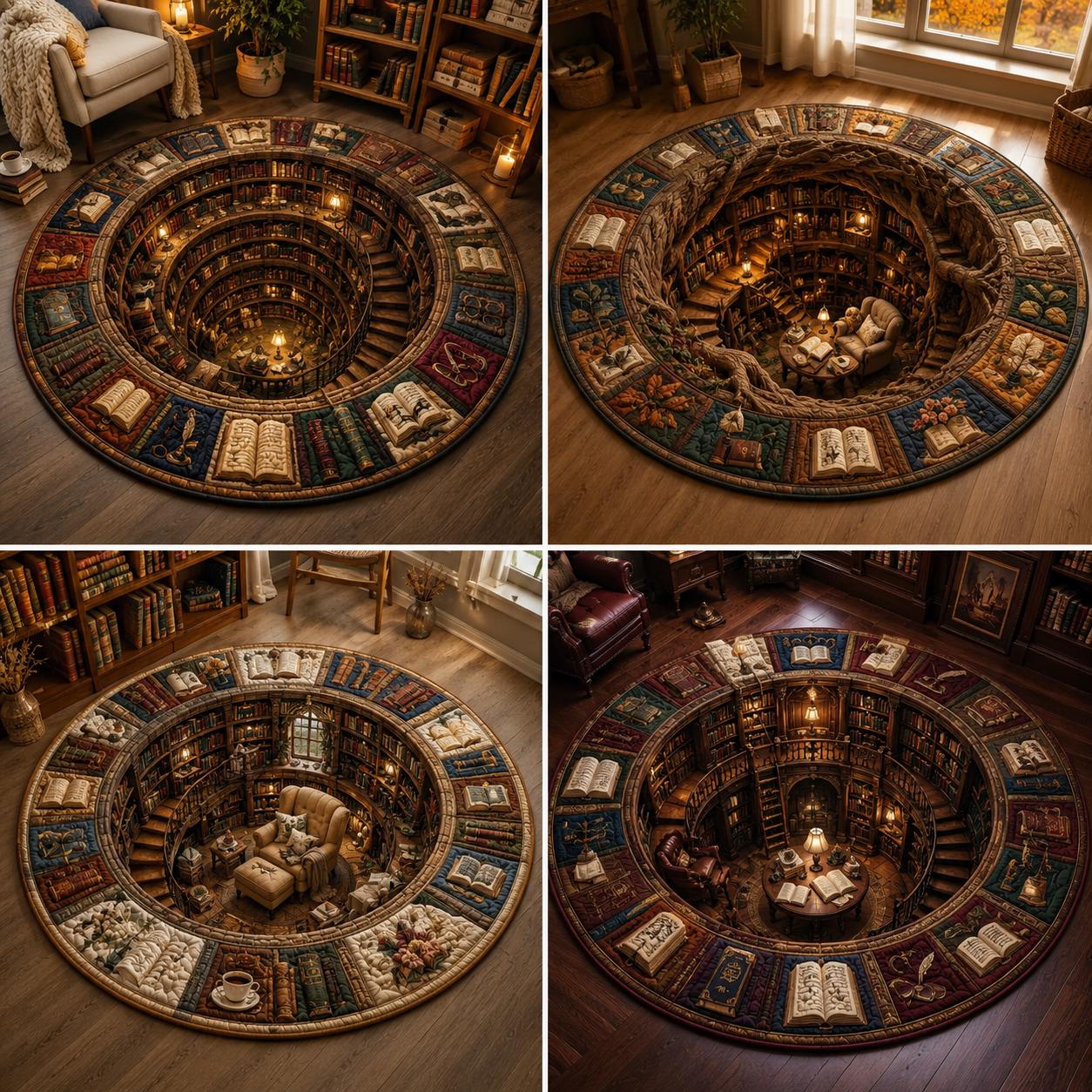 Book Lover Round Rug – 3D Illusion Library Floor Mat and Cozy Reading Nook Bookshelf Rug for Quilted Bookish Home Decor - photo 7