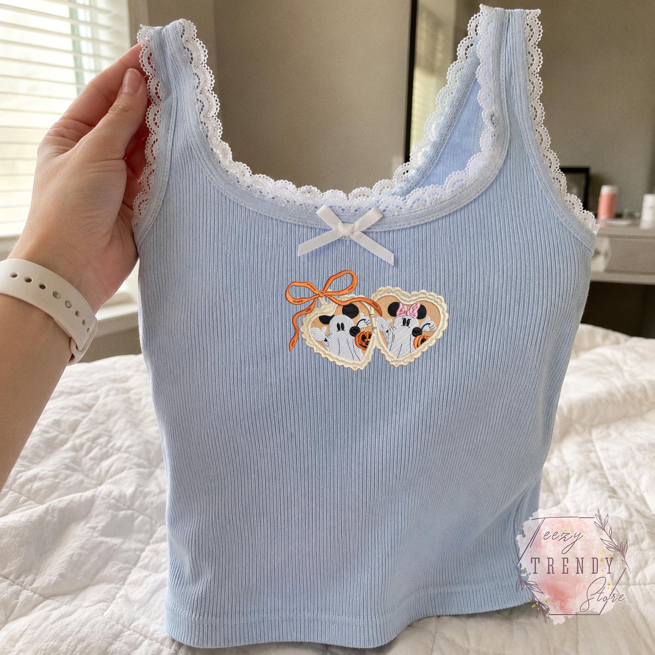 Embroidered Mickey and Minnie Locket Heart Lace Trim Tank Top – Disney Disneyland Halloween Couple Tee and Shirt for Spooky Season - photo 14
