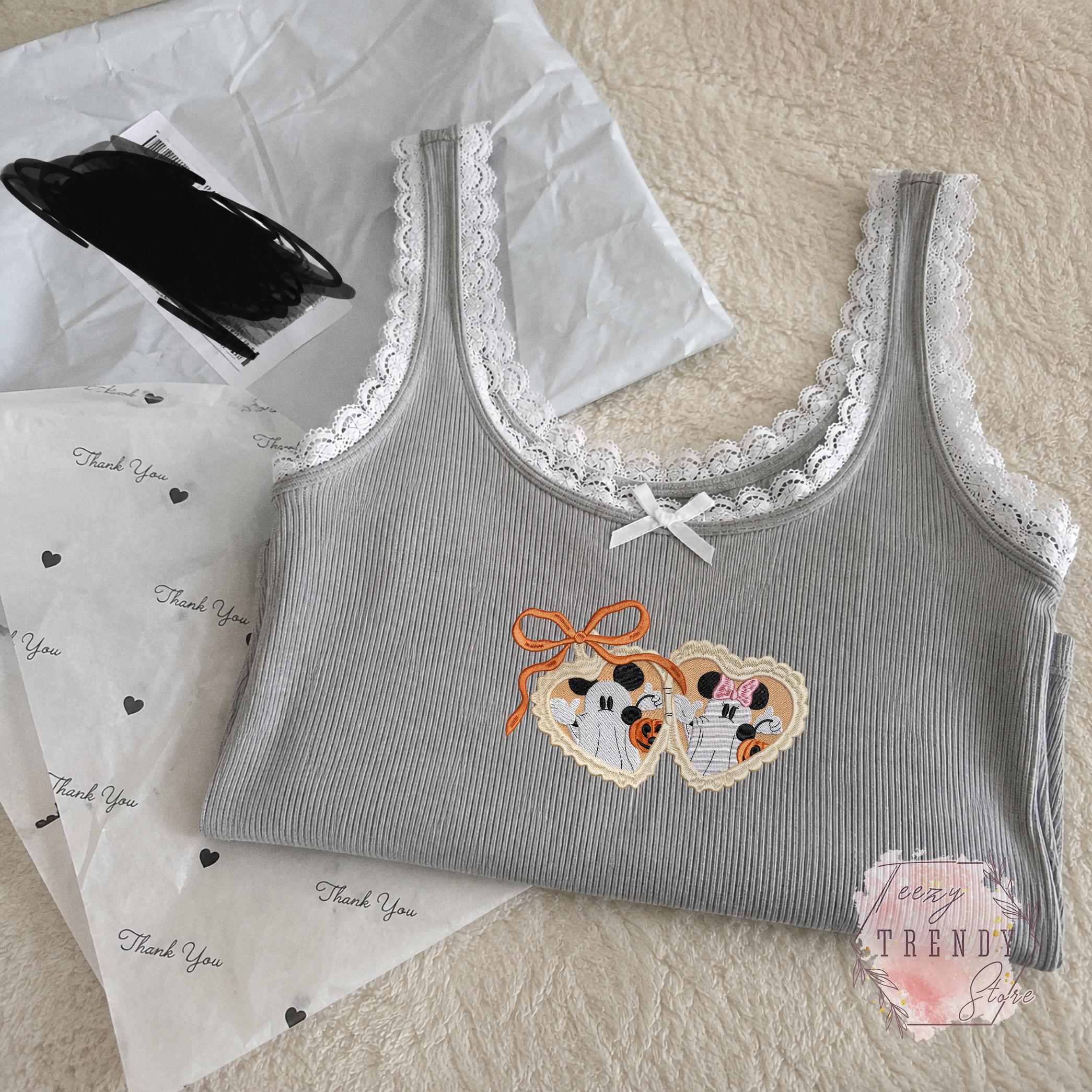 Embroidered Mickey and Minnie Locket Heart Lace Trim Tank Top – Disney Disneyland Halloween Couple Tee and Shirt for Spooky Season - photo 15