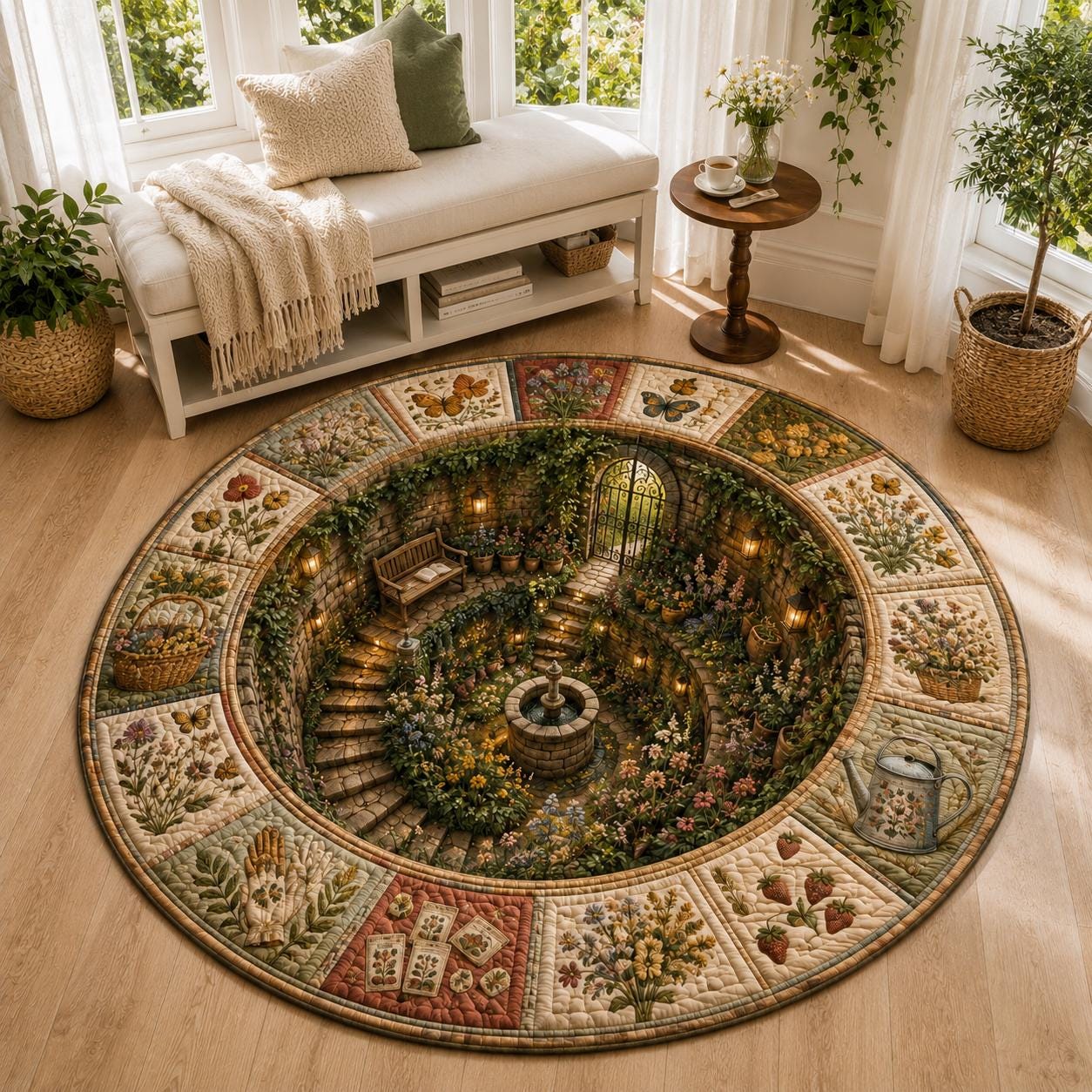 Botanical Garden Round Rug with 3D Illusion for Greenhouse Floor Mat Floral Secret Garden Cottagecore Nature Home Decor - photo 4