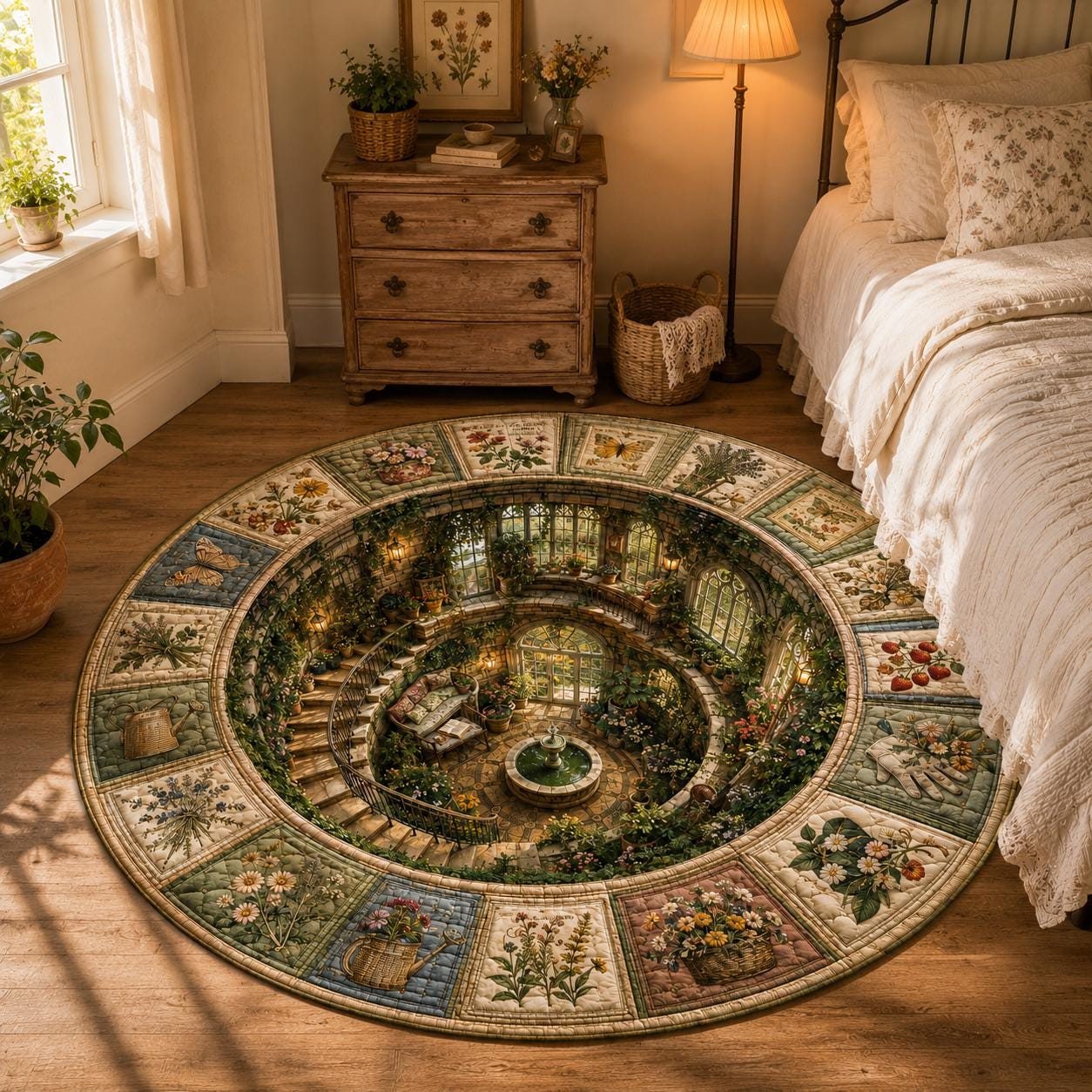 Botanical Garden Round Rug with 3D Illusion for Greenhouse Floor Mat Floral Secret Garden Cottagecore Nature Home Decor - photo 5