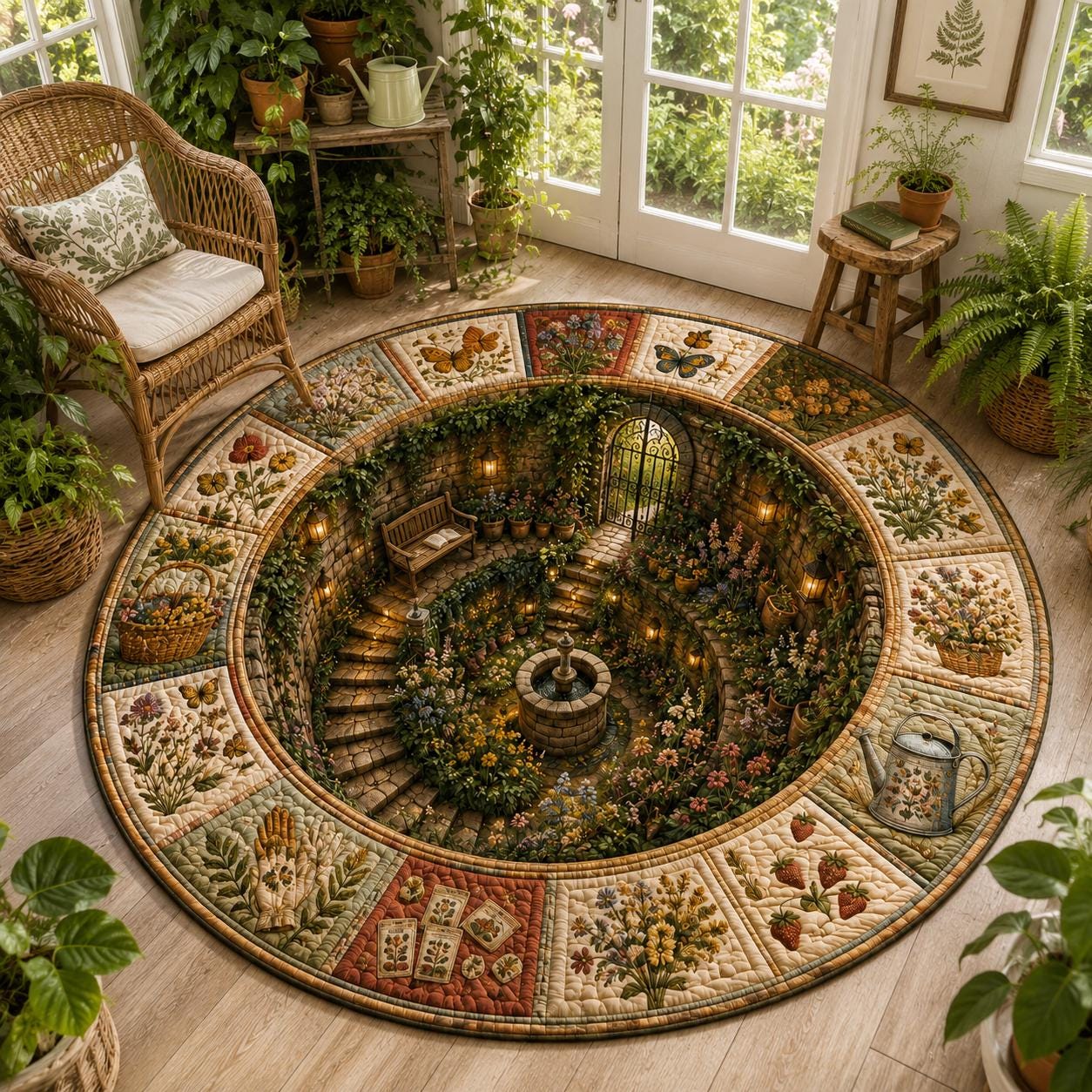 Botanical Garden Round Rug with 3D Illusion for Greenhouse Floor Mat Floral Secret Garden Cottagecore Nature Home Decor - photo 6