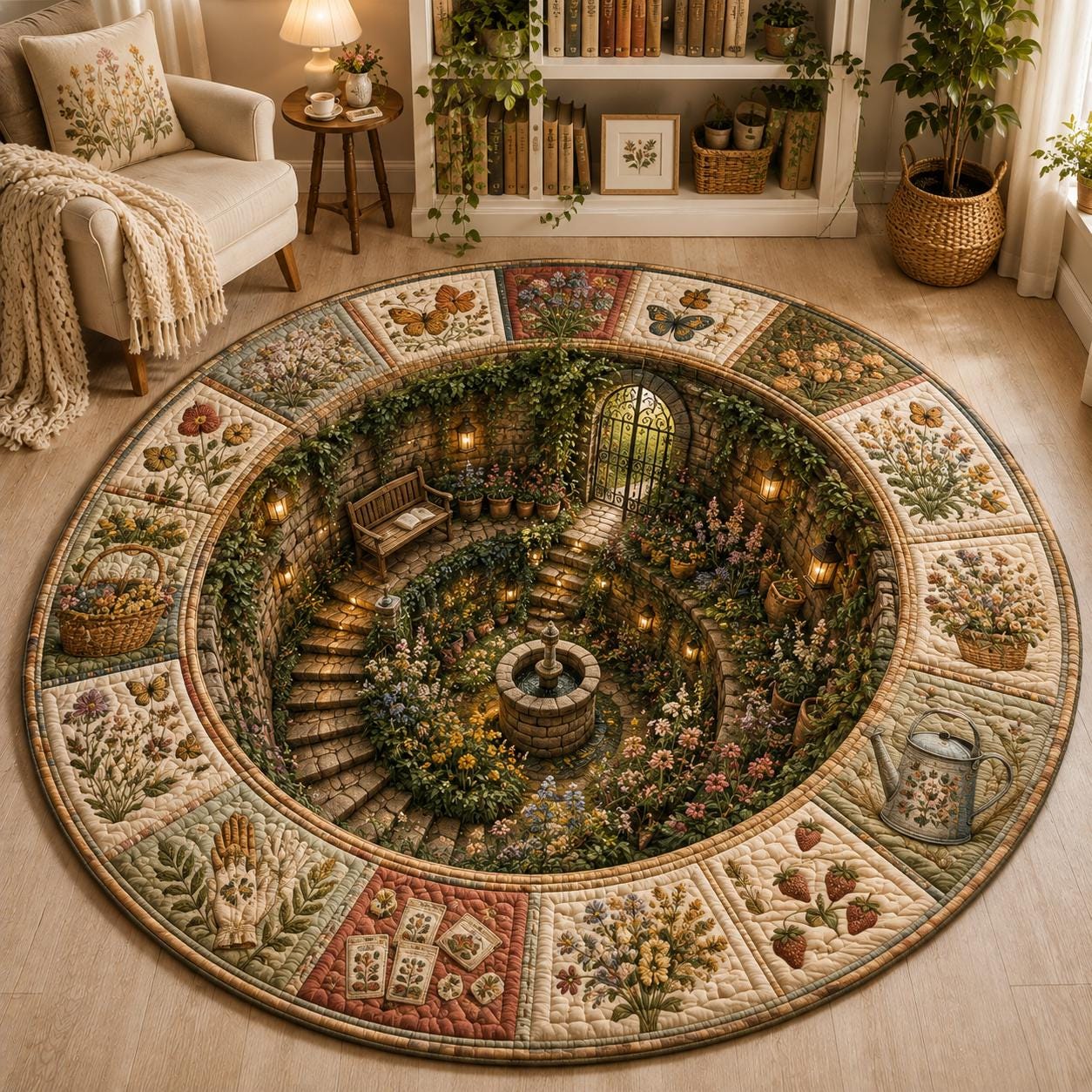 Botanical Garden Round Rug with 3D Illusion for Greenhouse Floor Mat Floral Secret Garden Cottagecore Nature Home Decor - photo 7