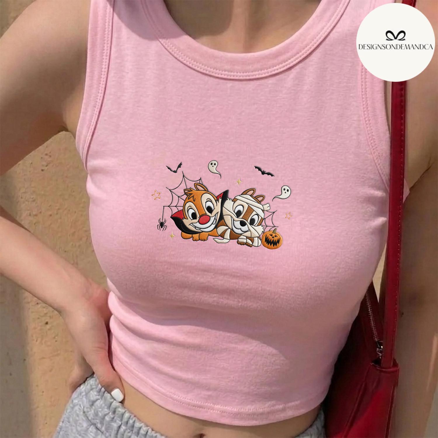 Embroidered Disney Chip and Dale Halloween Lace Trim Tank Top – Double Trouble Baby Tee Crop Tank for a Besties Outfit