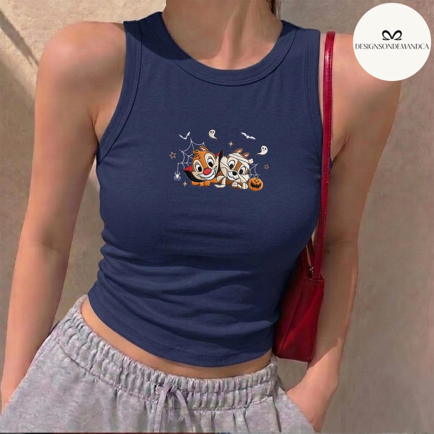 Embroidered Disney Chip and Dale Halloween Lace Trim Tank Top – Double Trouble Baby Tee Crop Tank for a Besties Outfit - photo 2