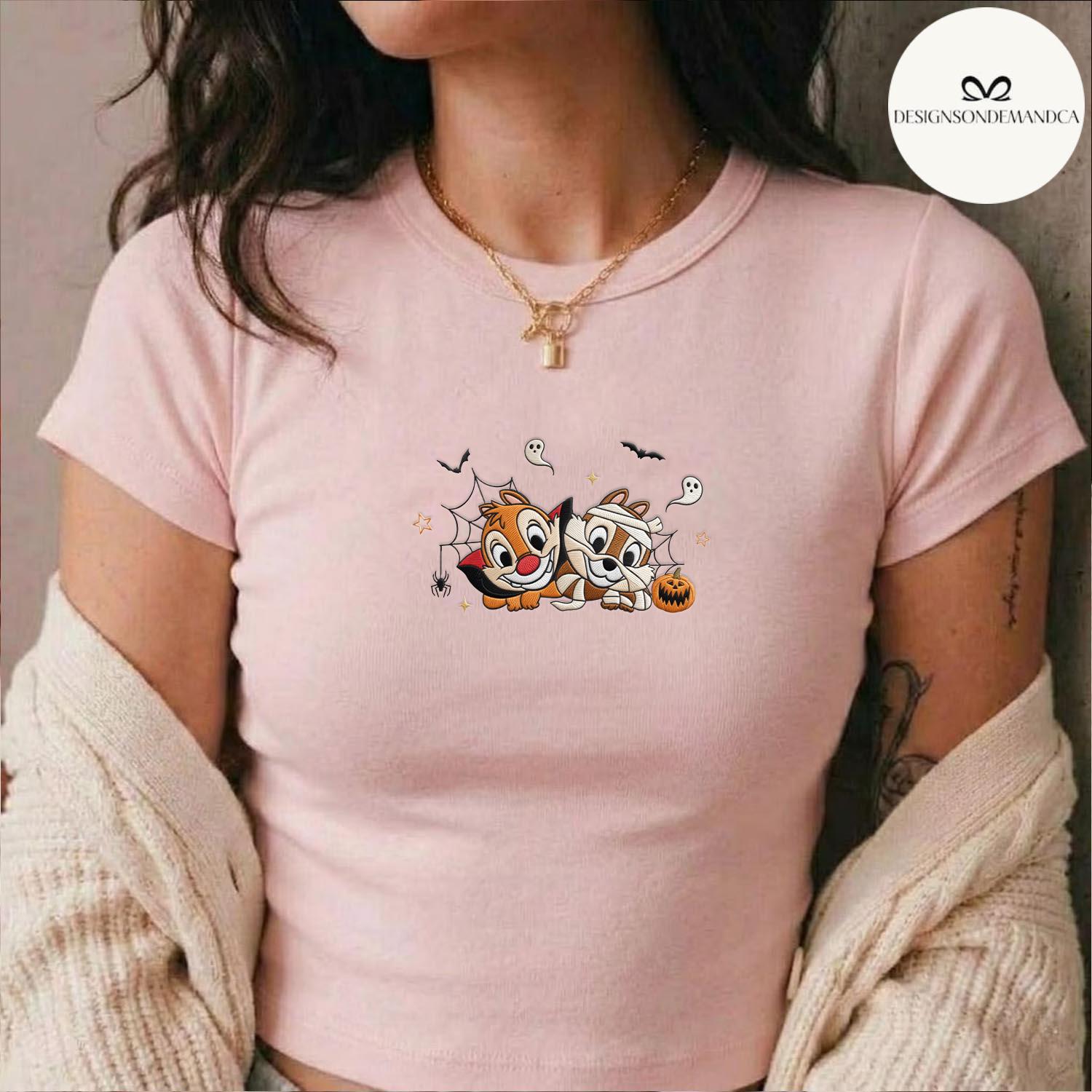 Embroidered Disney Chip and Dale Halloween Lace Trim Tank Top – Double Trouble Baby Tee Crop Tank for a Besties Outfit - photo 5