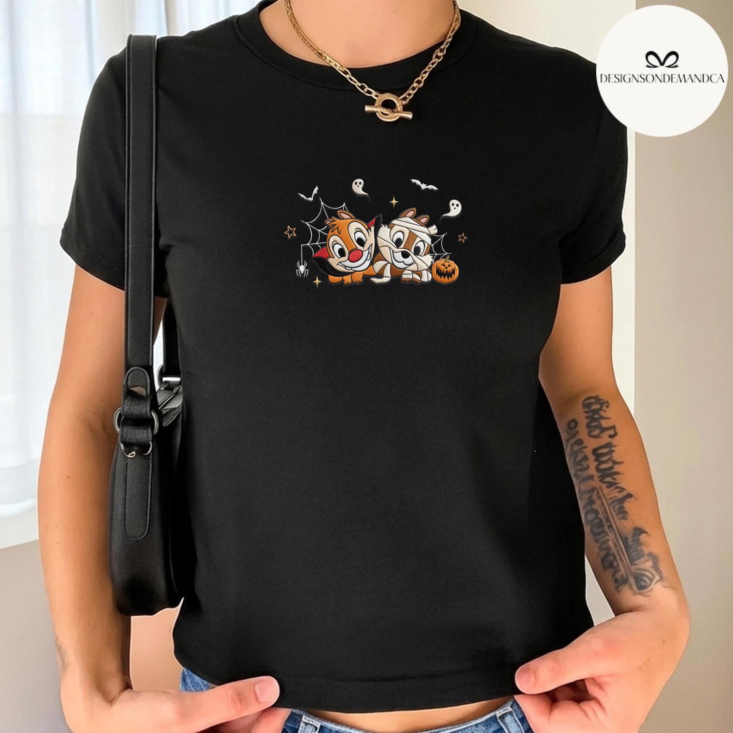 Embroidered Disney Chip and Dale Halloween Lace Trim Tank Top – Double Trouble Baby Tee Crop Tank for a Besties Outfit - photo 6