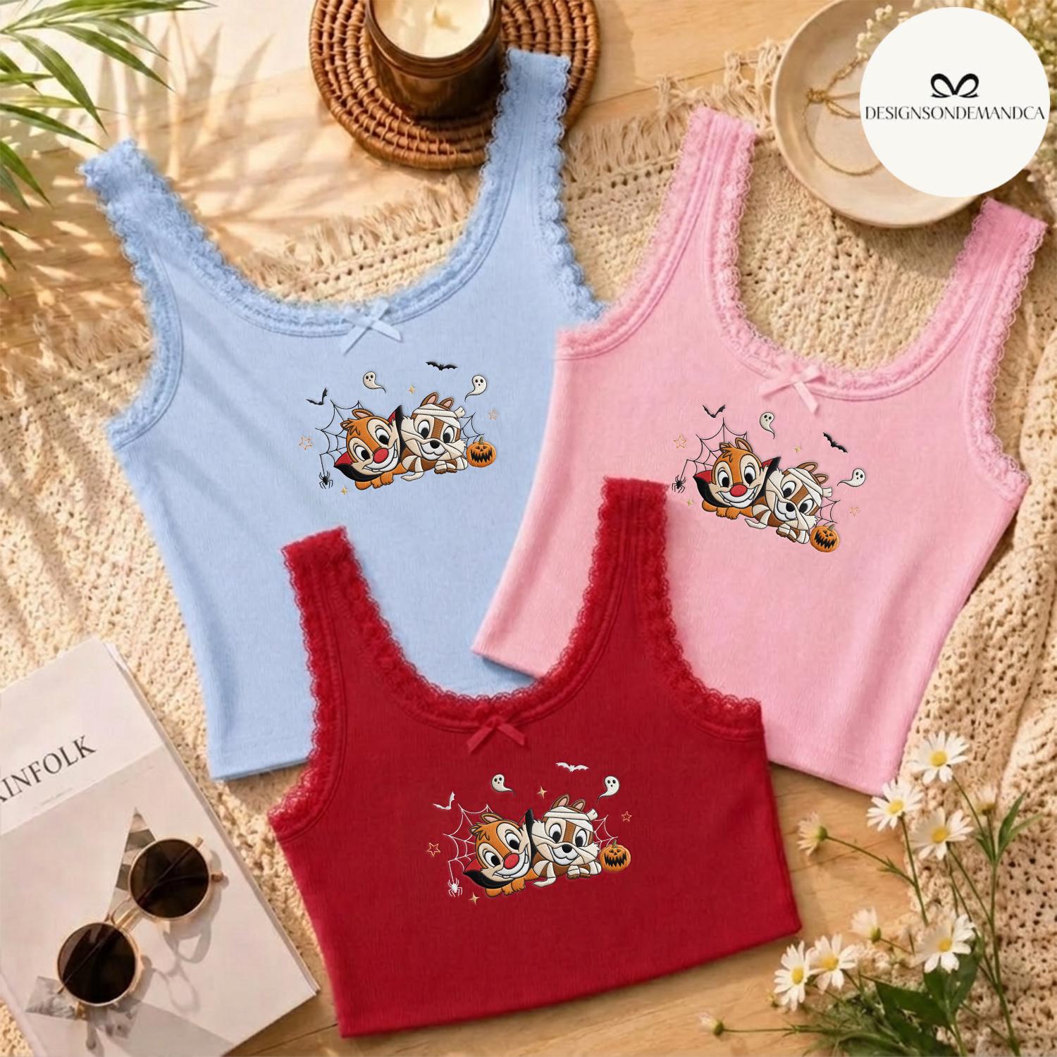 Embroidered Disney Chip and Dale Halloween Lace Trim Tank Top – Double Trouble Baby Tee Crop Tank for a Besties Outfit - photo 7