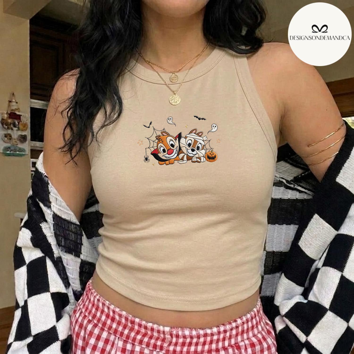 Embroidered Disney Chip and Dale Halloween Lace Trim Tank Top – Double Trouble Baby Tee Crop Tank for a Besties Outfit - photo 19