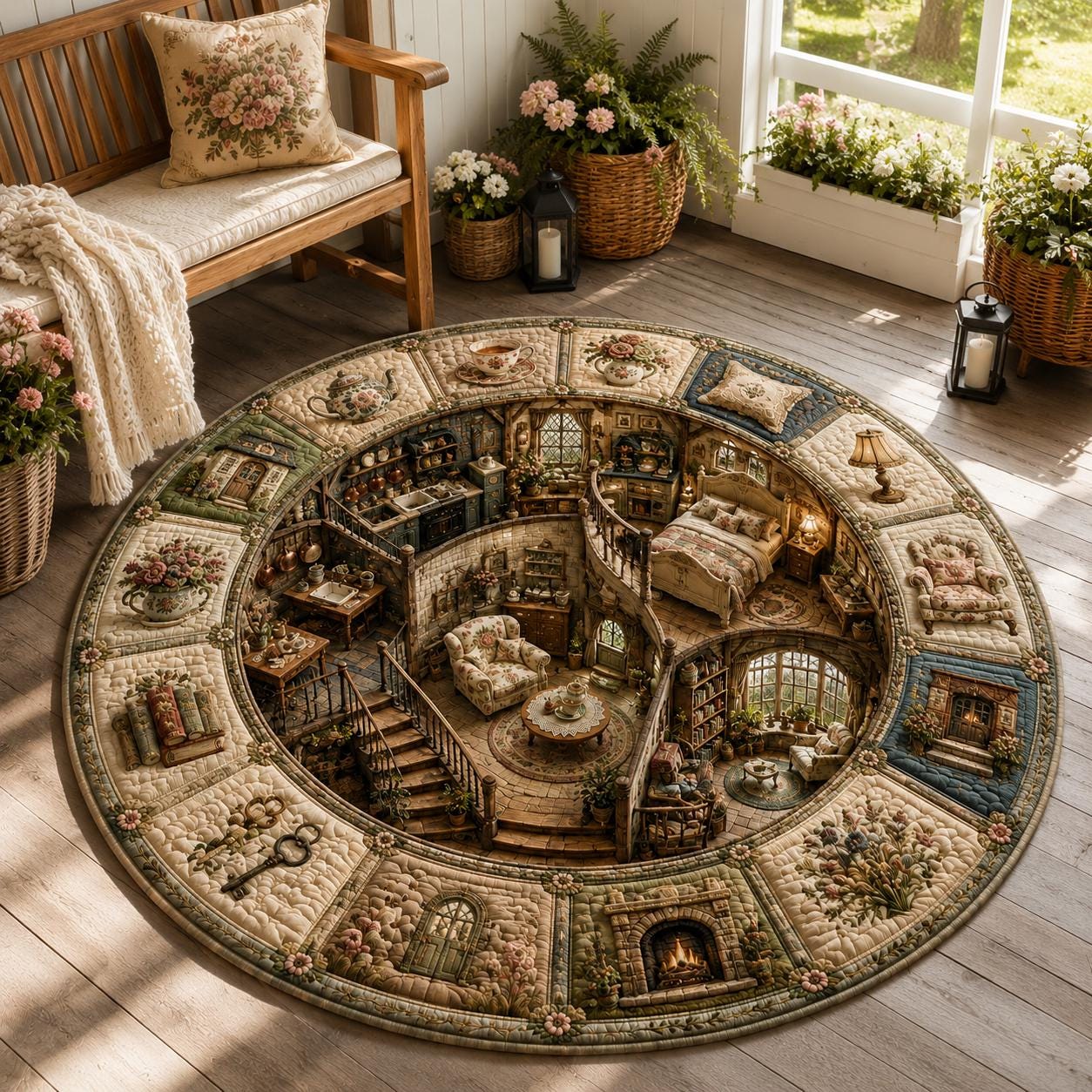 Miniature Dollhouse Round Rug with 3D Illusion for Cozy Home Floor Mat Vintage Victorian Dollhouse and Cottagecore Room Decor - photo 4